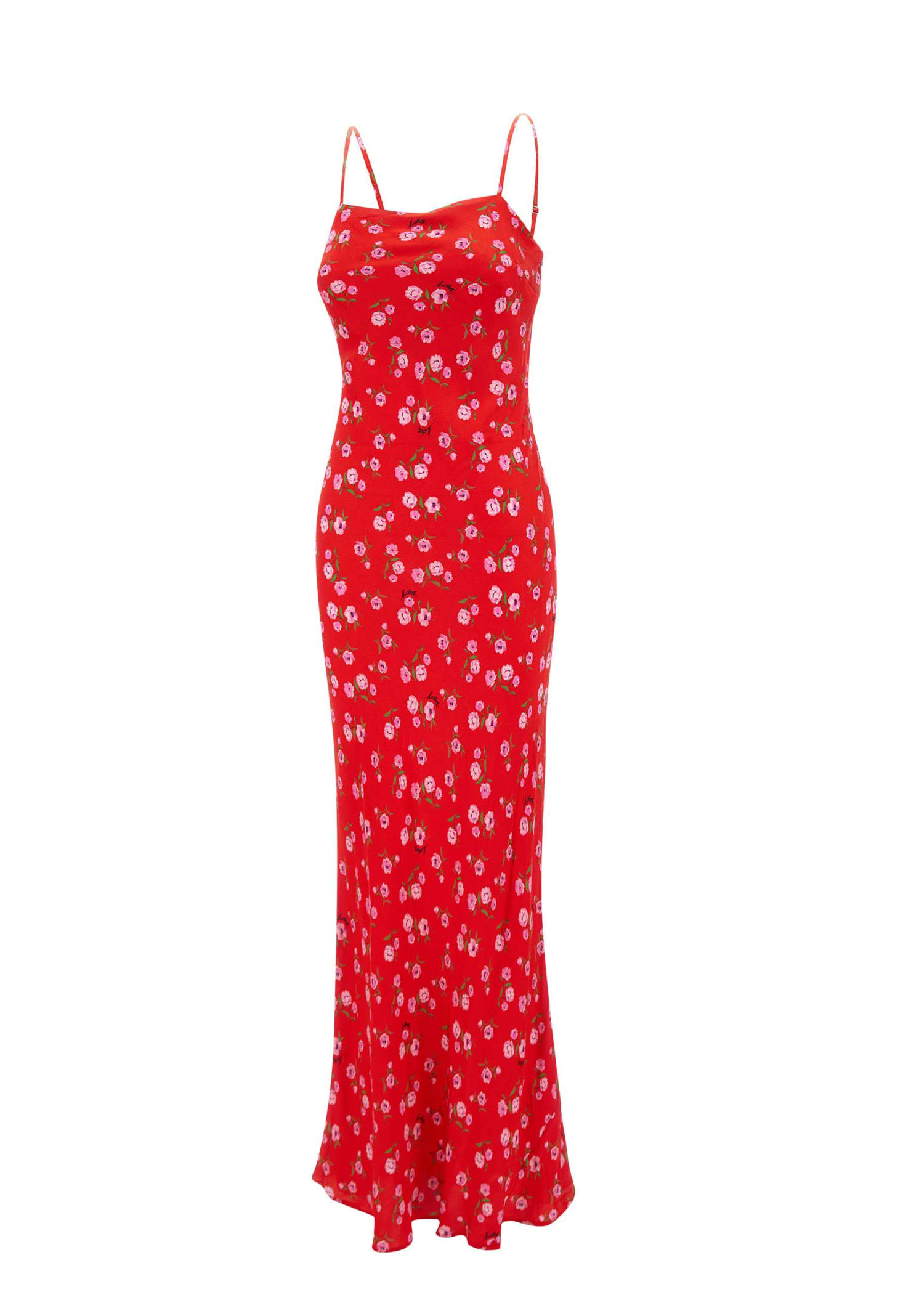 Shop Rotate Birger Christensen Printed Maxi Viscose Crepe Dress In Red