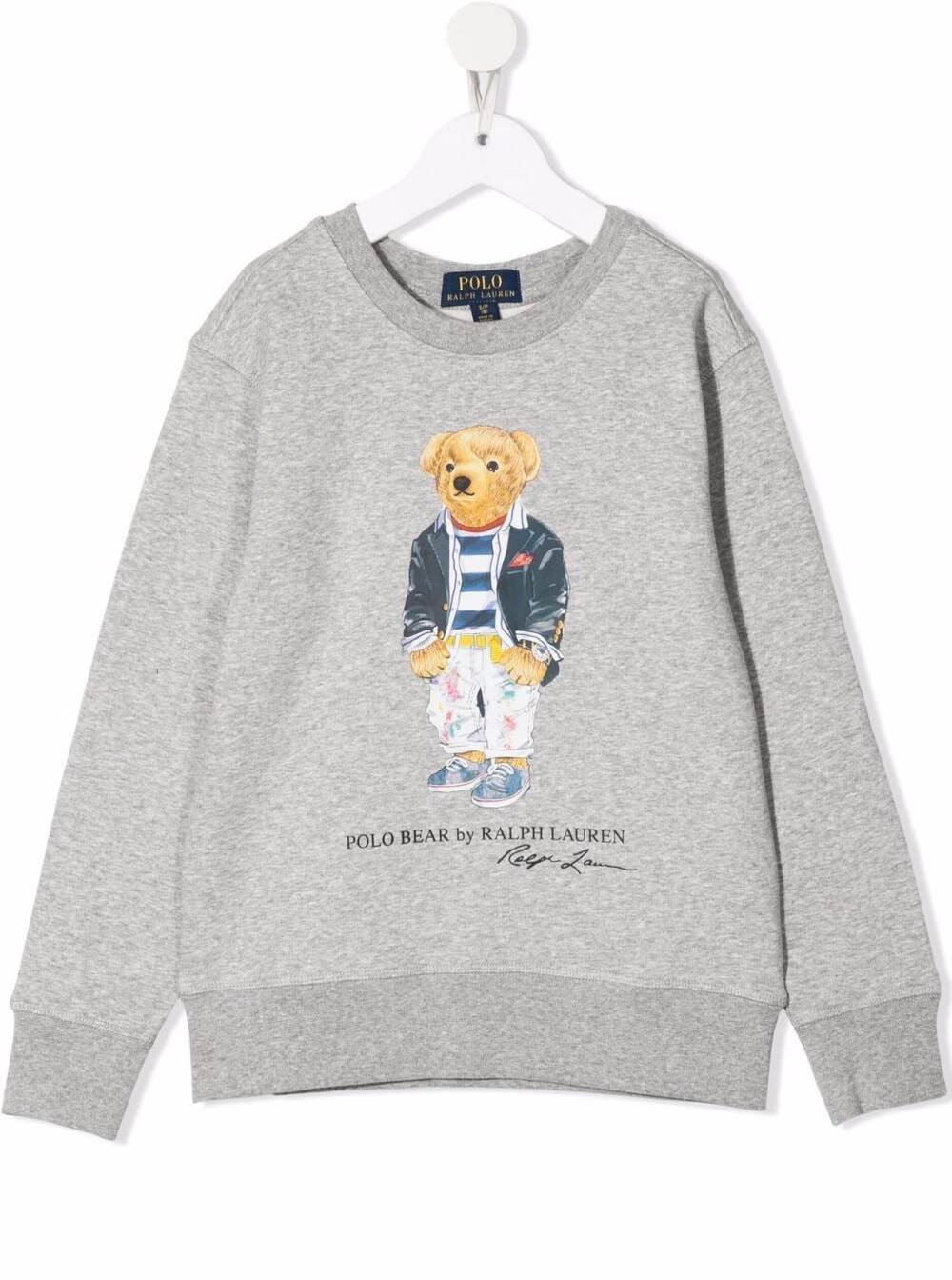 Polo Ralph Lauren Kids Girls Grey Cotton Sweatshirt With Logo Print