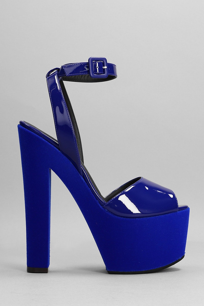 Giuseppe Zanotti Tarifa Sandals In Blue Patent Leather