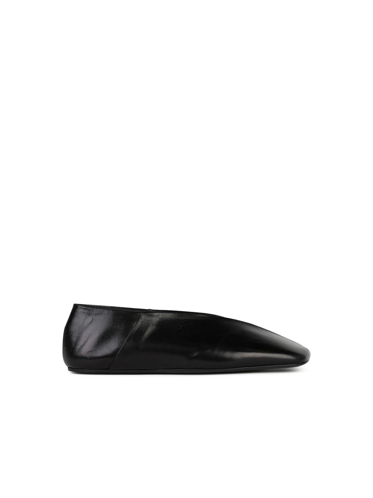 Shop Jil Sander Black Leather Ballet Flats