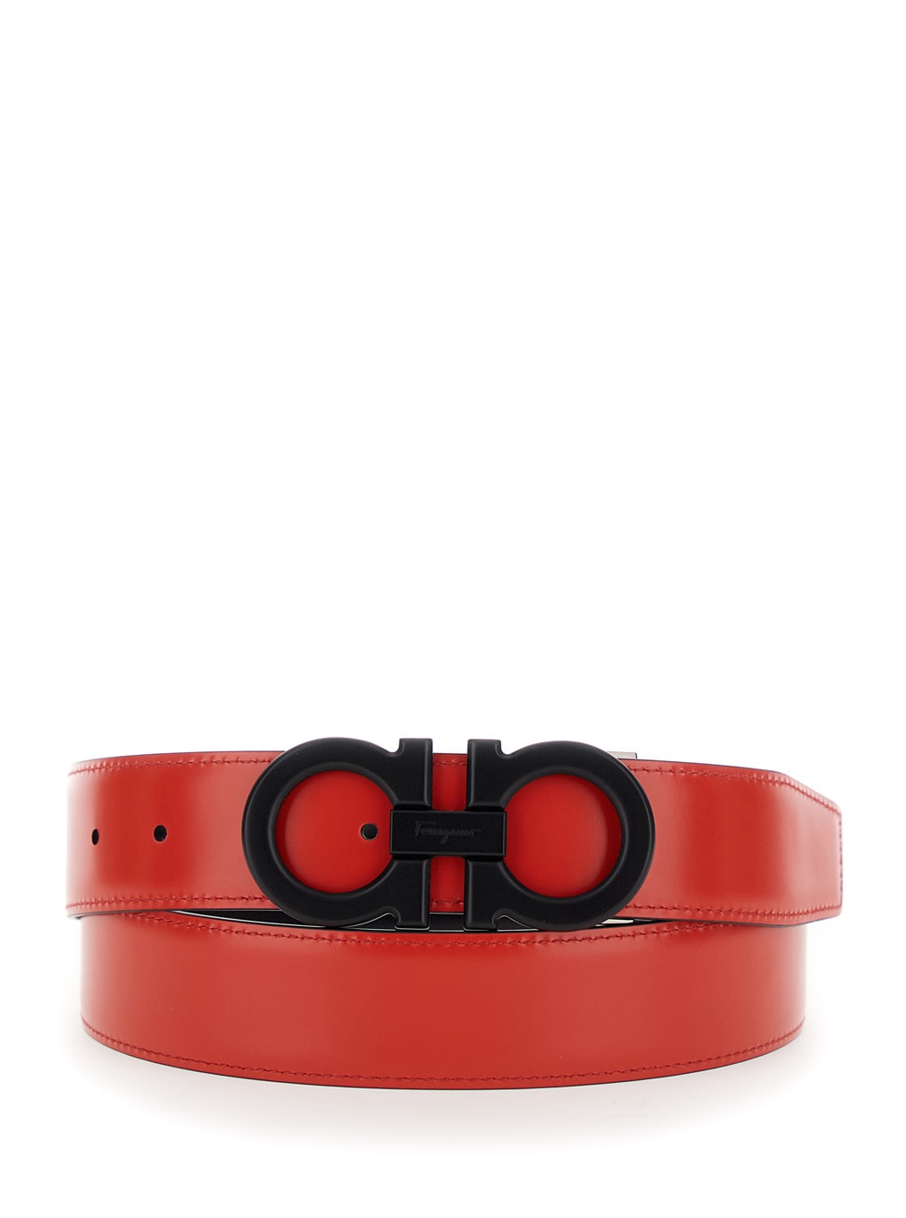 Shop Ferragamo Black And Red Reversible Belt With Gancini Buckle In Leather Man