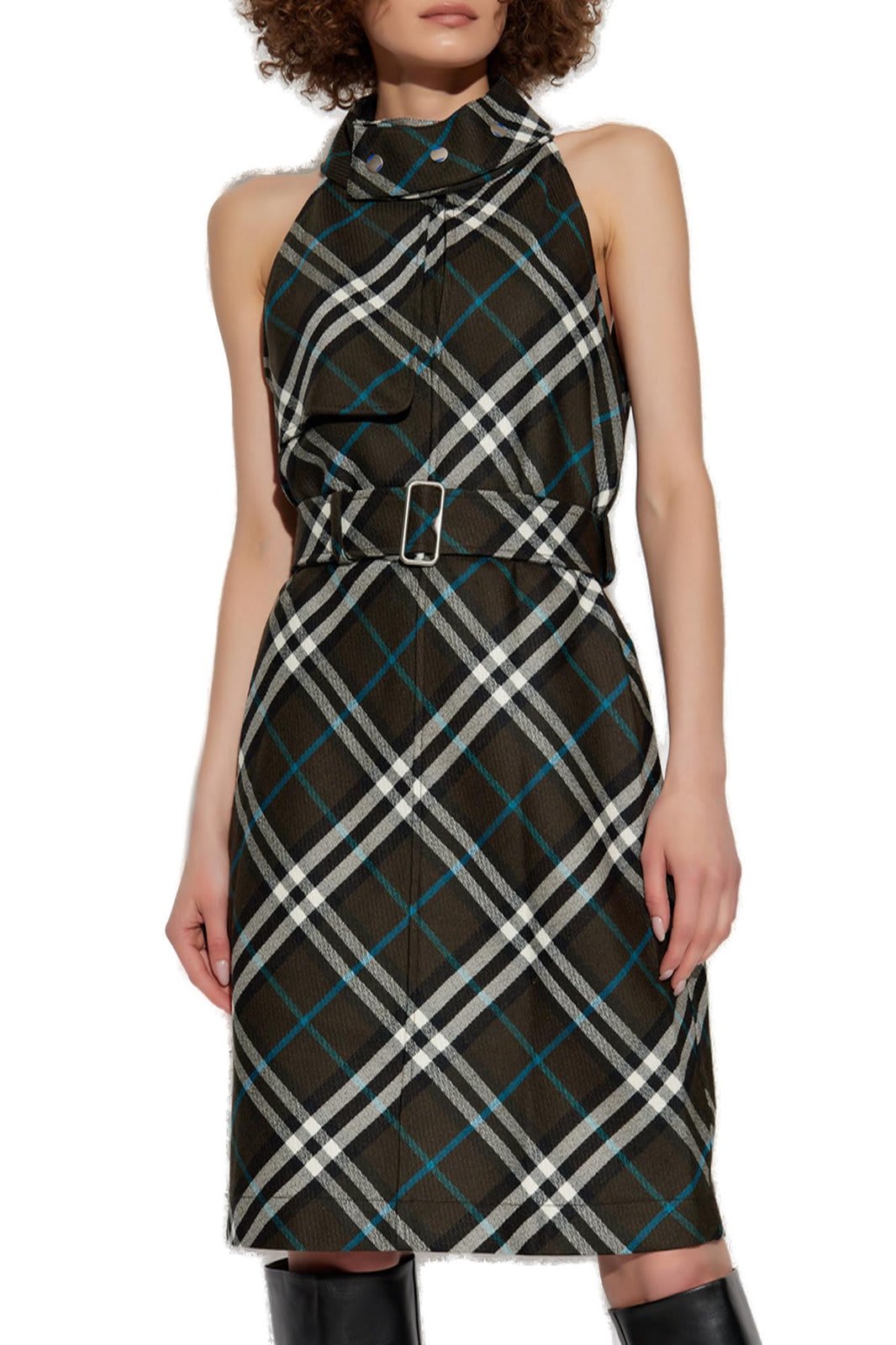 Shop Burberry Chcked Belted Waist Sleeveless Dress In Snug Ip Check