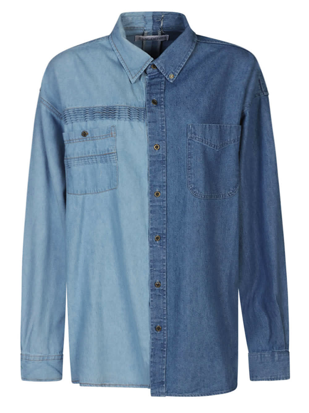 E.l.v Denim Contrast Denim Shirt In Blue