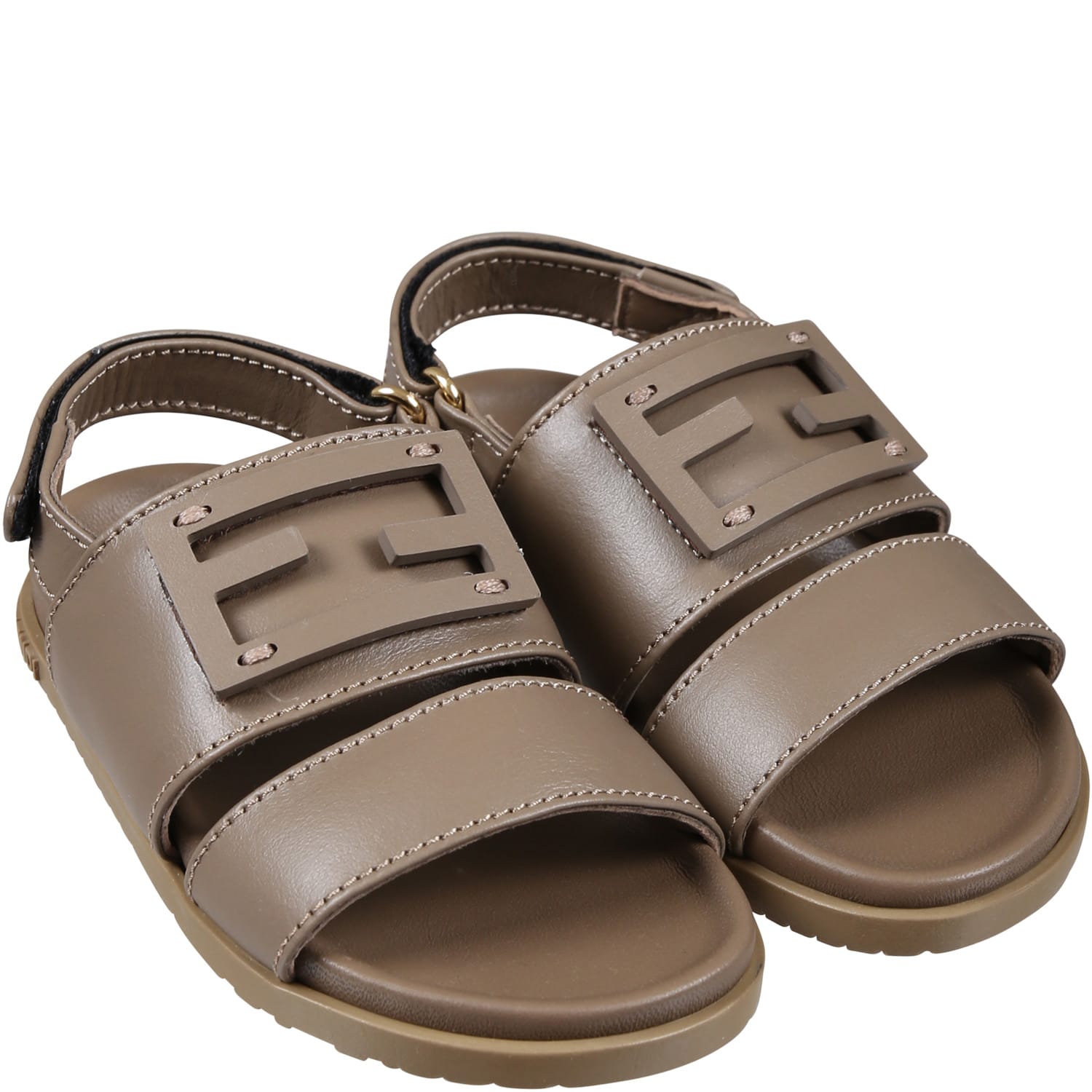 Shop Fendi Brown Sandals For Kids With Ff Logo