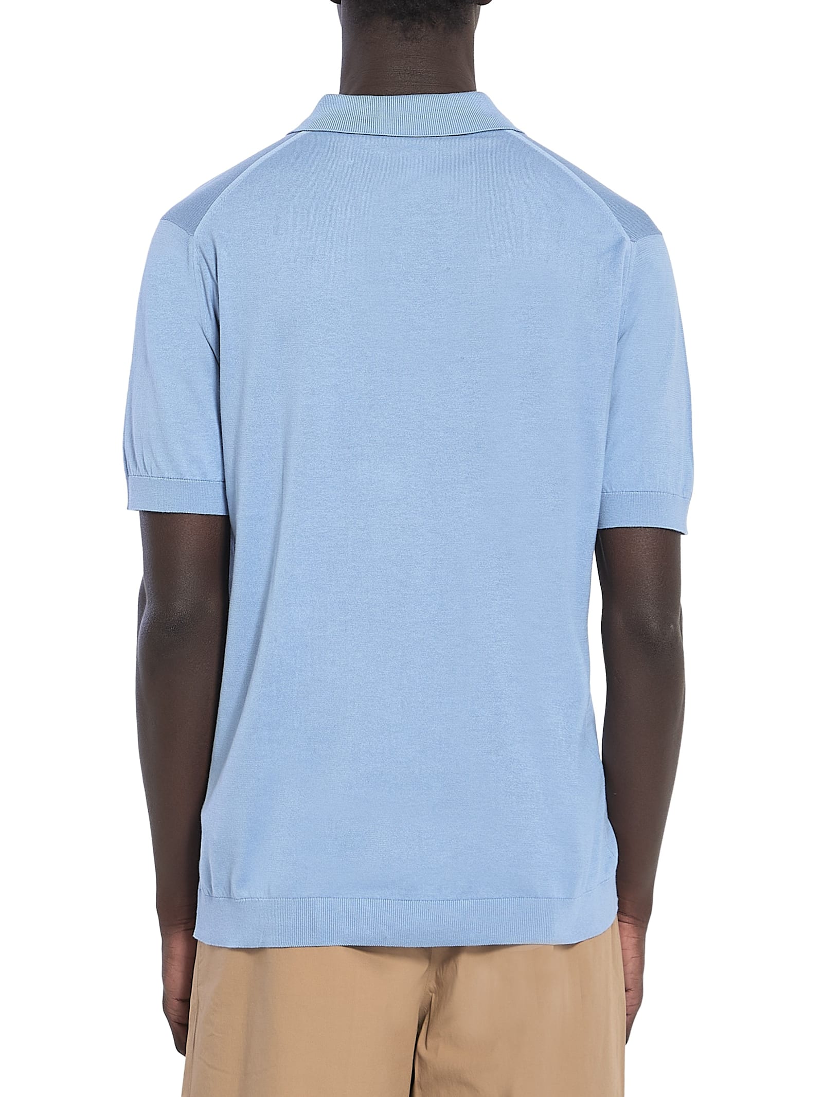 John Smedley Light Blue Isis Polo In Cotton In Sea Glass