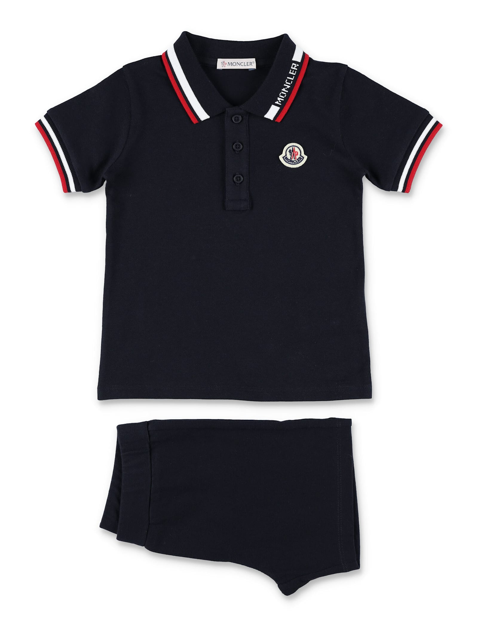 Moncler Kid - Tricolour-trimmed Cotton Piquet Set In Navy