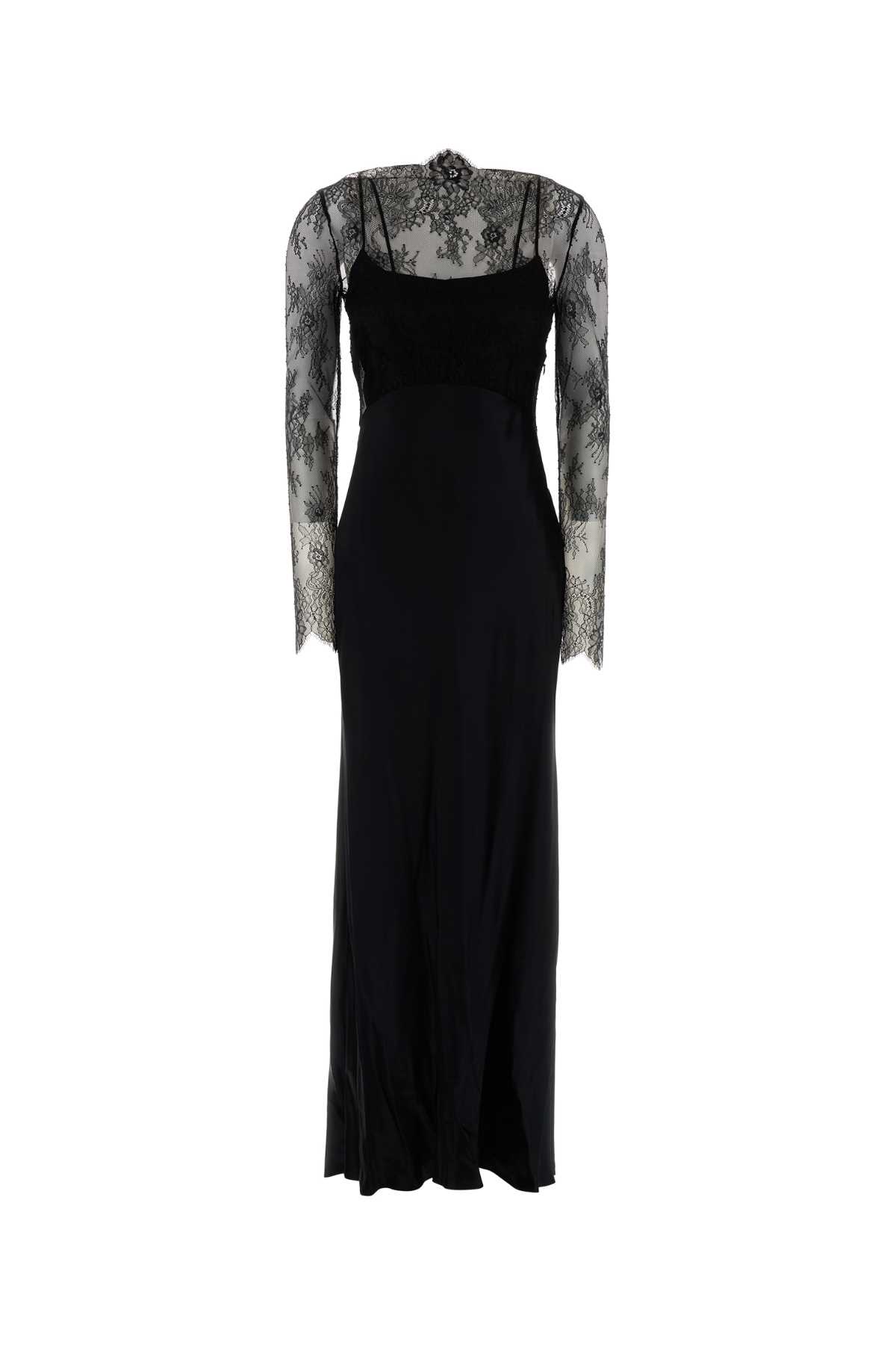 Alberta Ferretti Black Satin Long Dress In Black