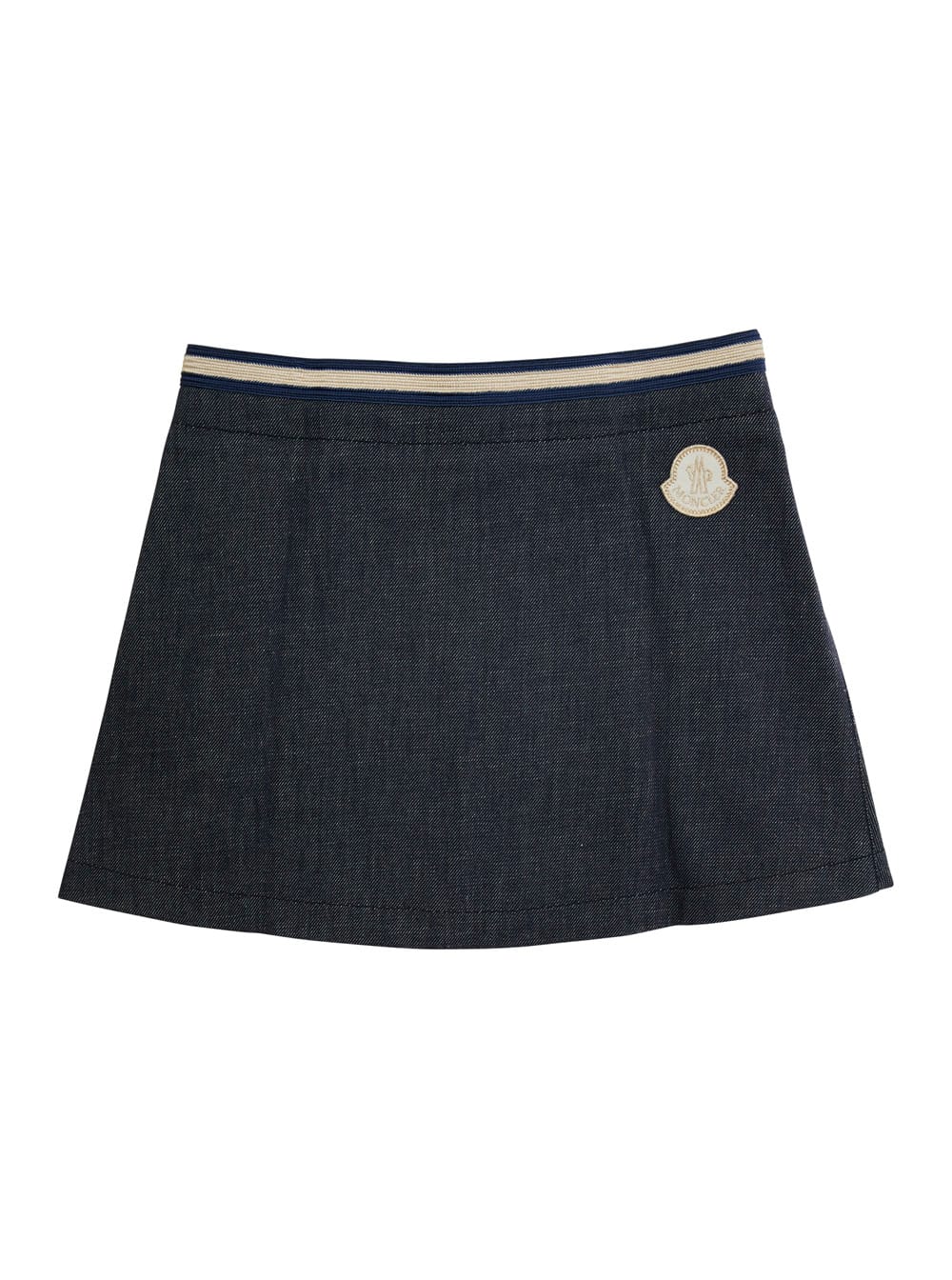 Moncler Blue Skirt With Logo Patch And Logoed Buttons In Cotton Girl In Black