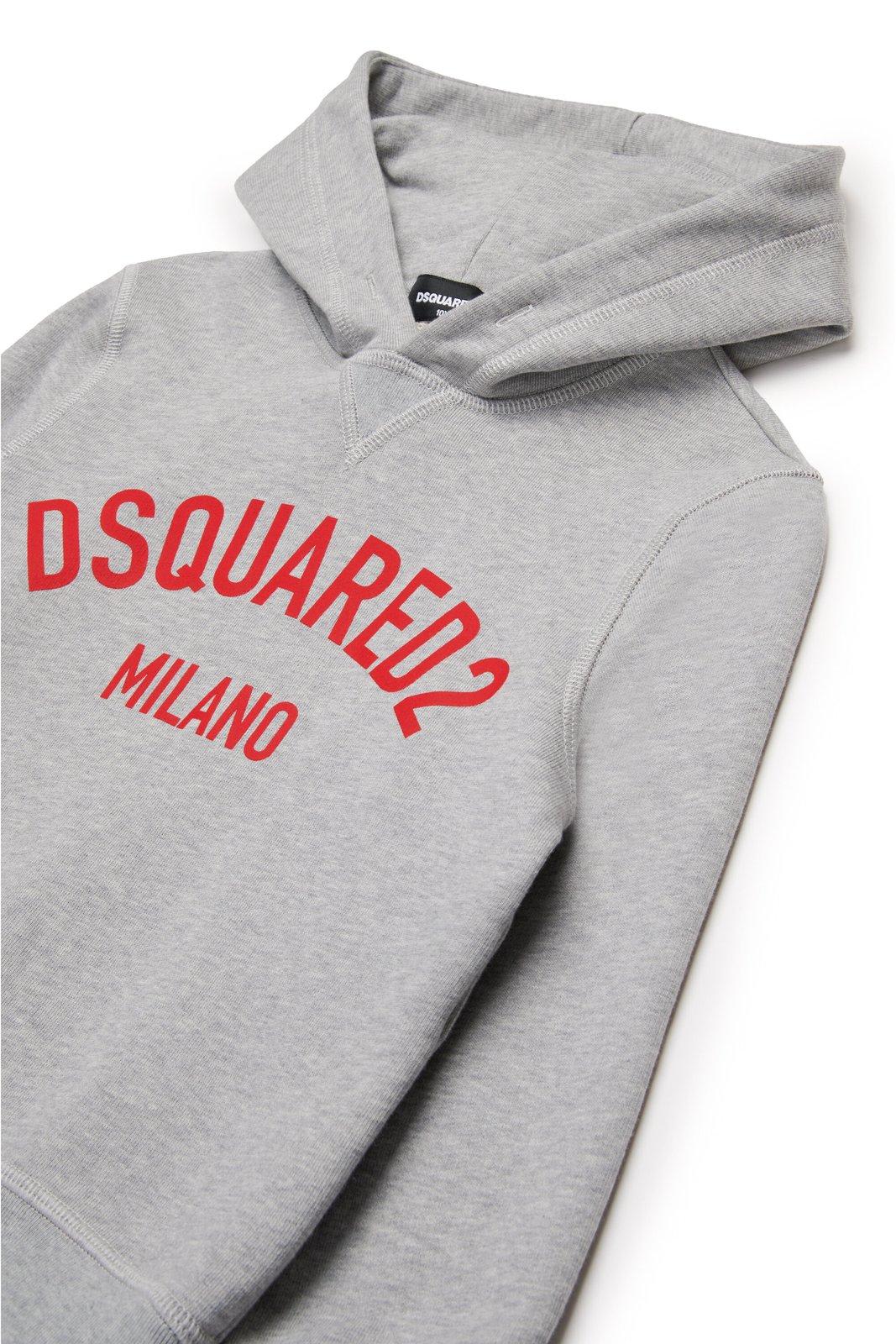 Shop Dsquared2 Logo Printed Hoodie In Mid Grey Melange