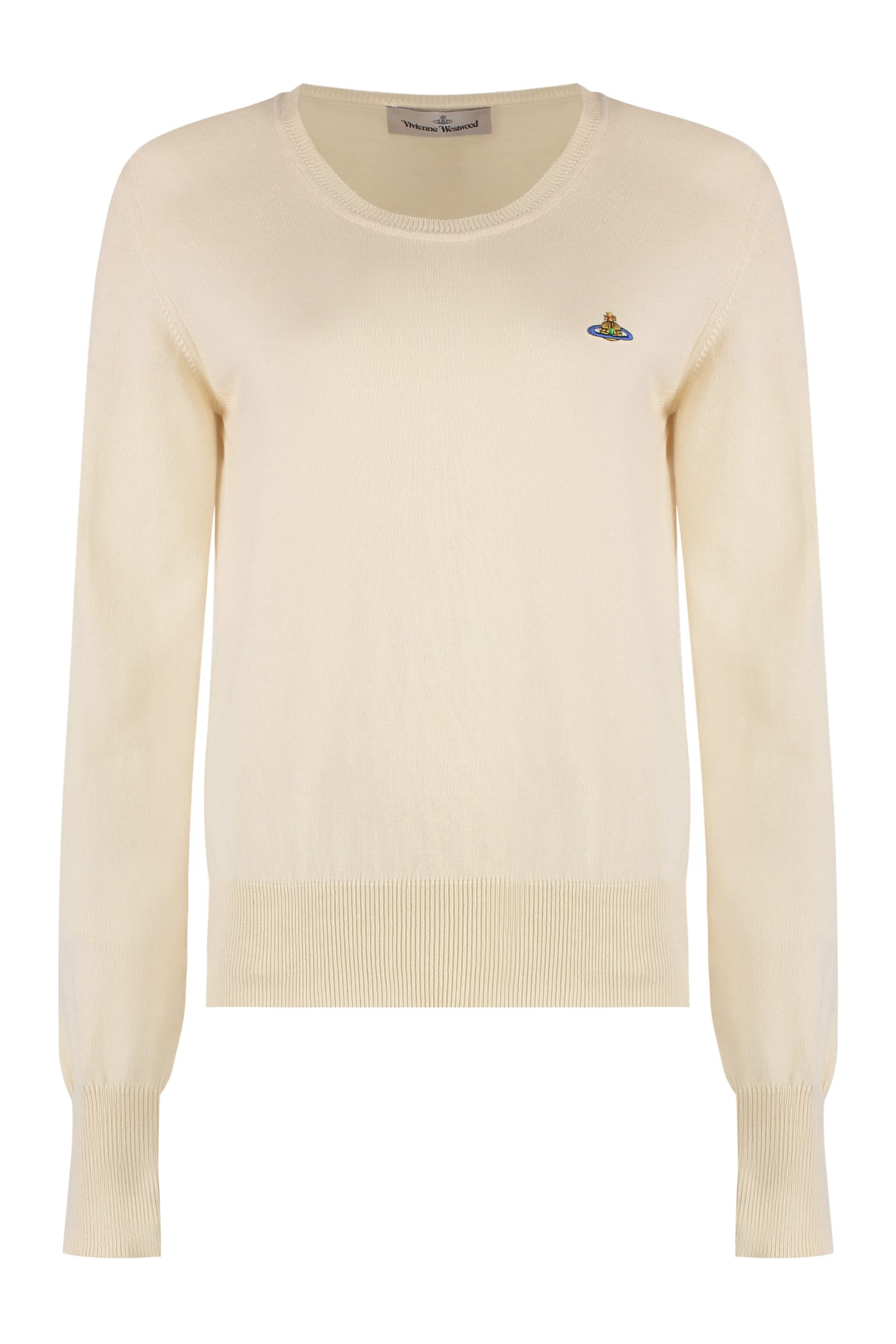 Shop Vivienne Westwood Bea Cotton Blend Crew-neck Sweater In Panna