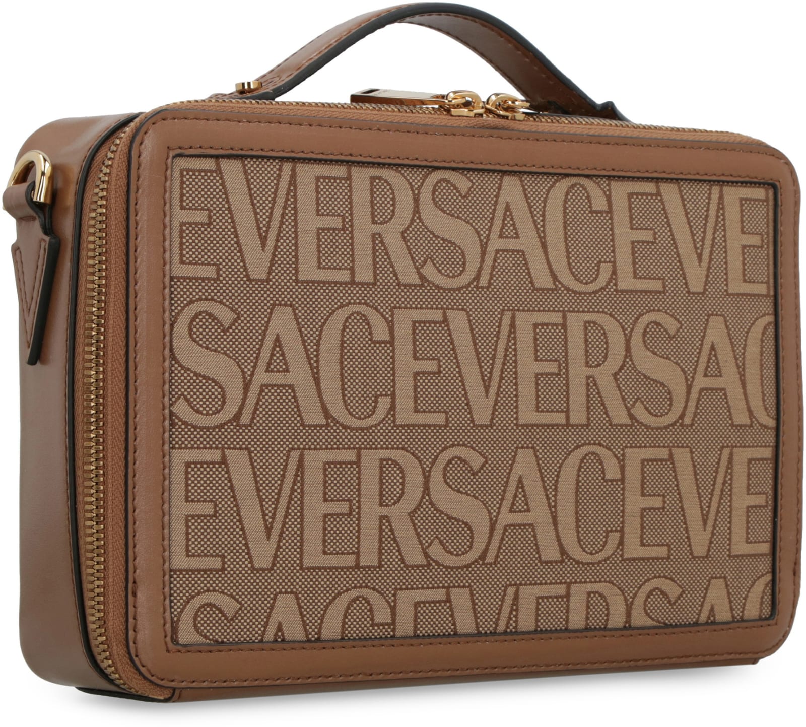 Shop Versace Canvas Messenger Bag In Beimarorover