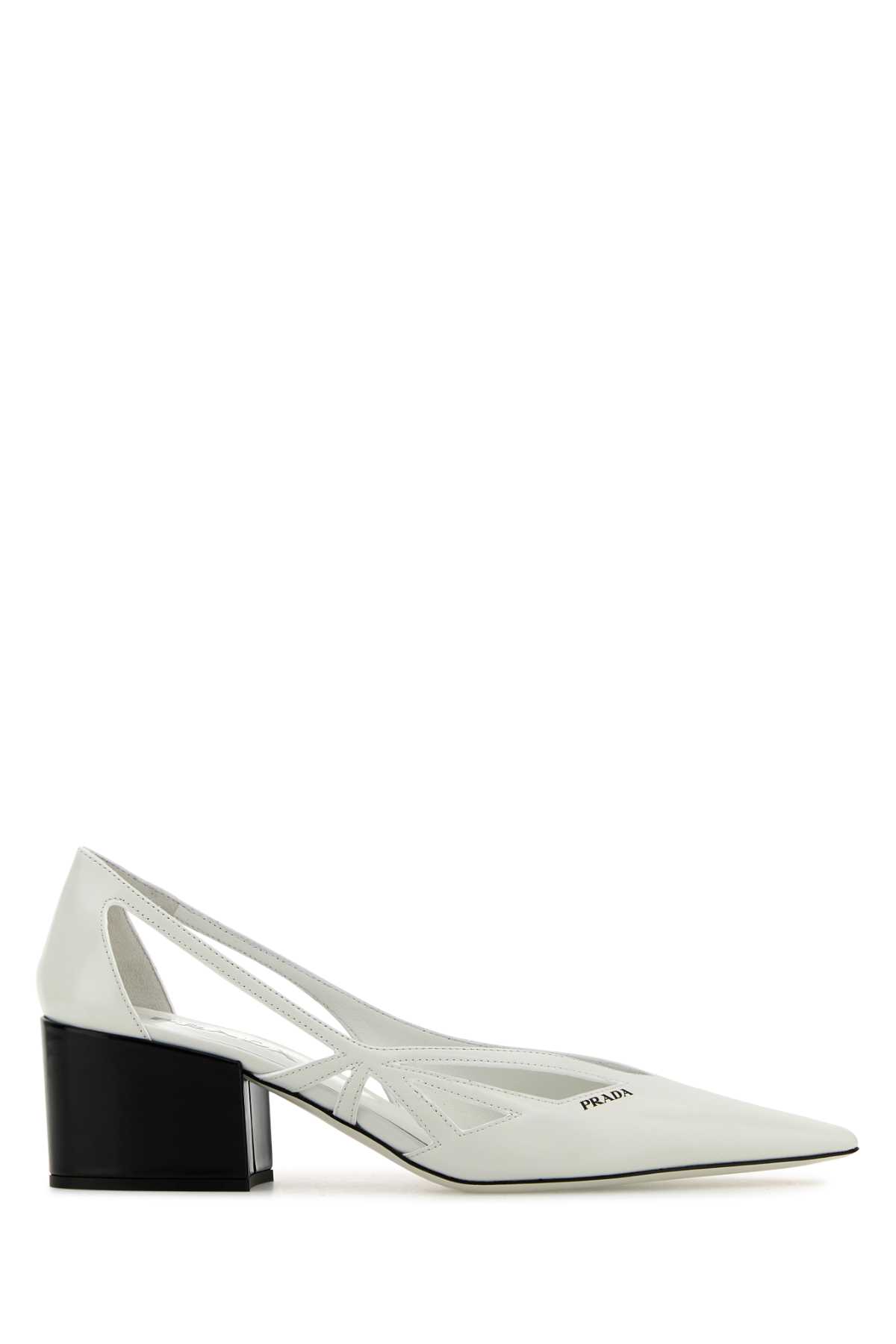 Prada White Leather Pumps In Bianco