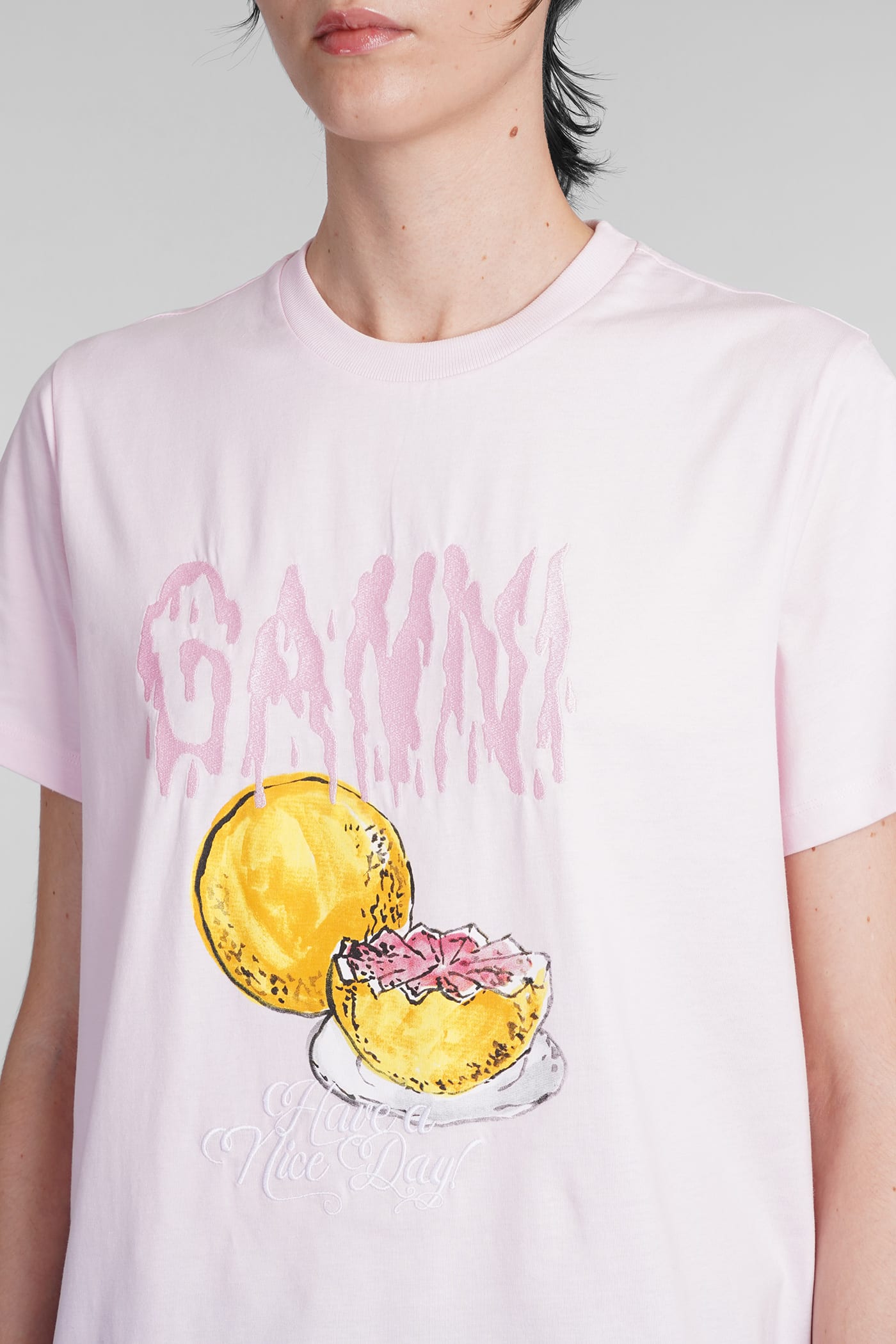 Shop Ganni T-shirt In Rose-pink Cotton