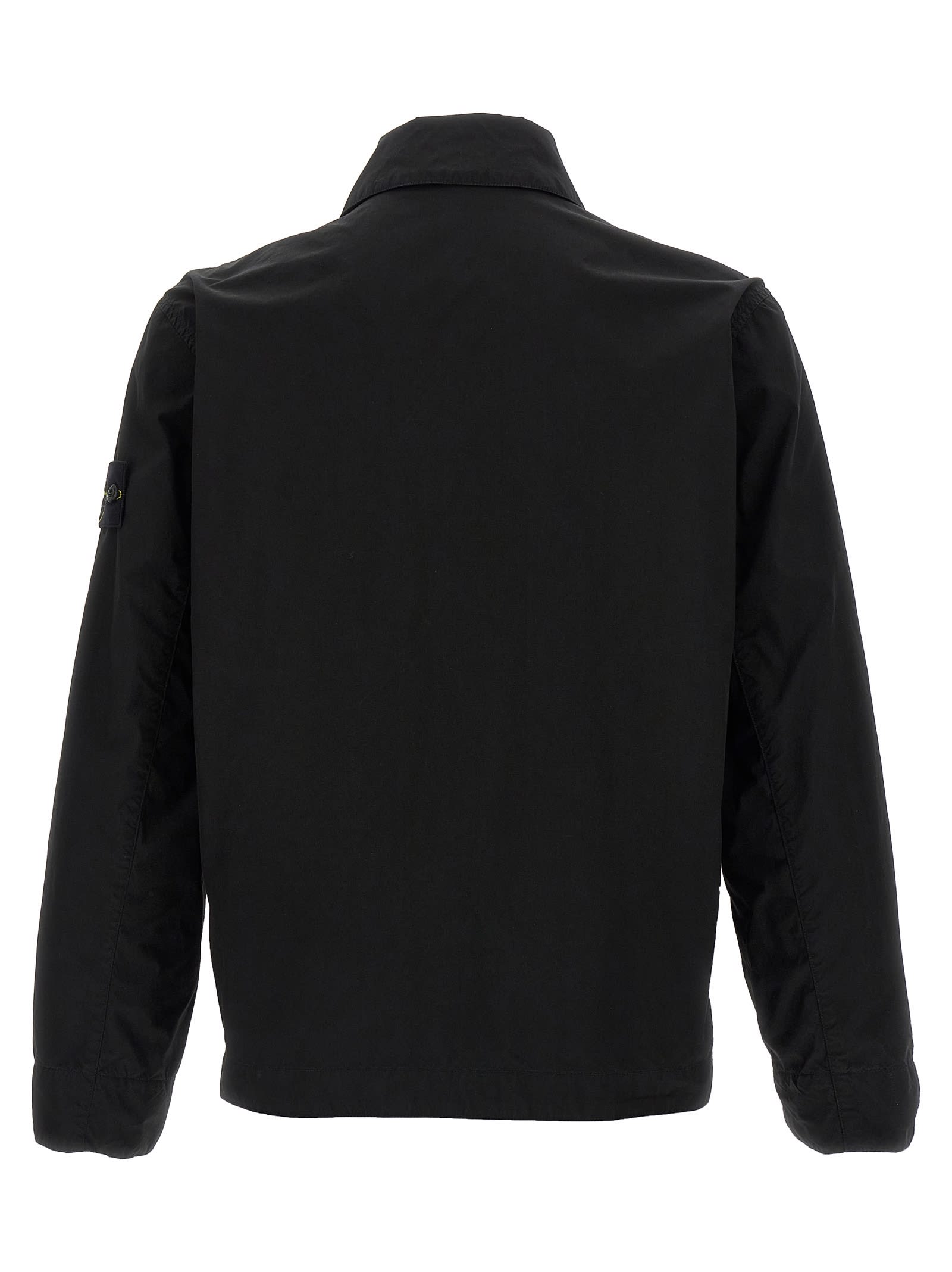 Stone Island Blue Jacket With Classic Collar And Logo Patch On The Sleeve In Tech Fabric Man In Black