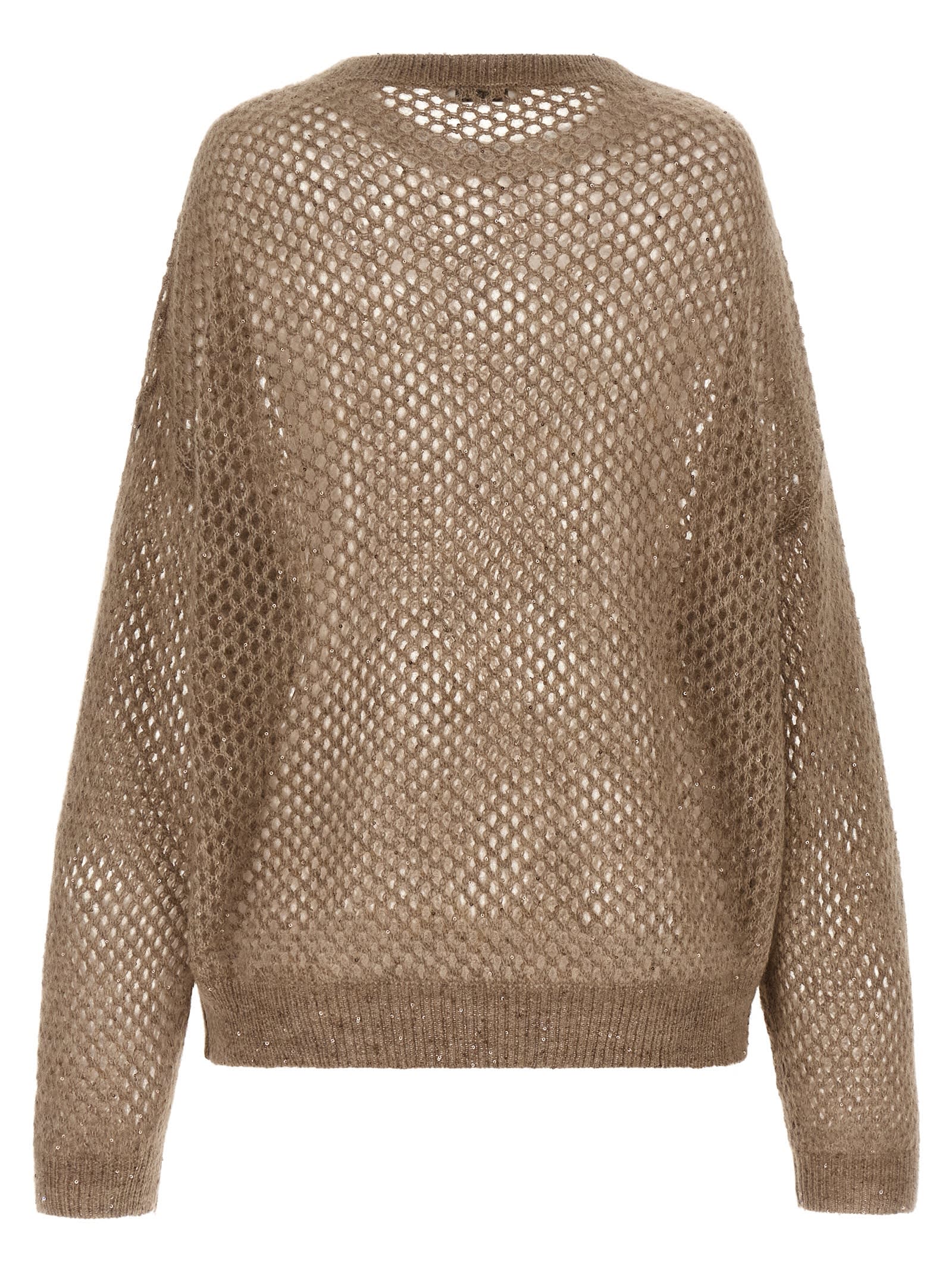Brunello Cucinelli Dazzling Mesh Sweater In Brown