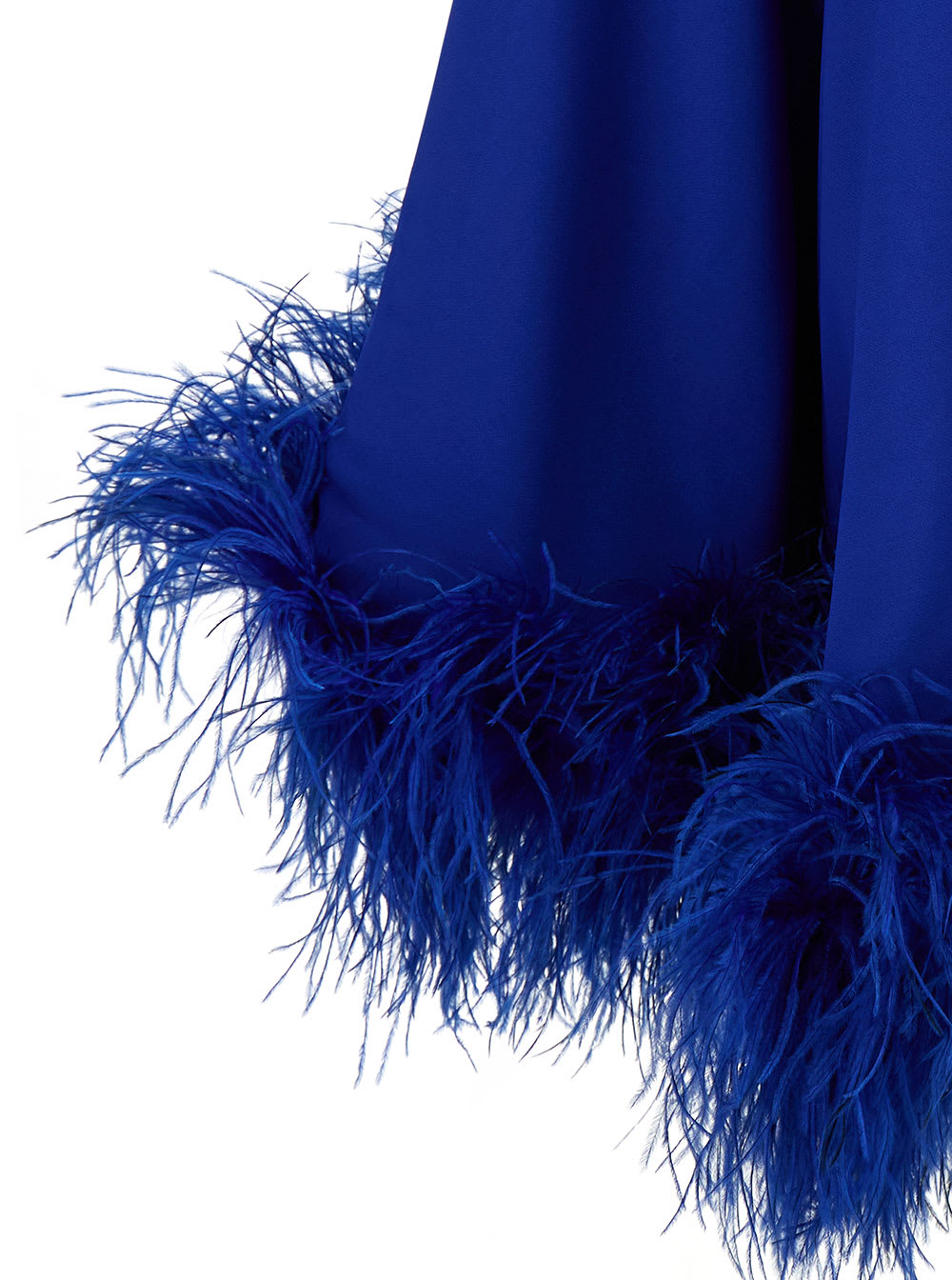 Shop Taller Marmo Ubud Mini Blue One-shoulder Dress With Feather Trim In Acetate Blend Woman
