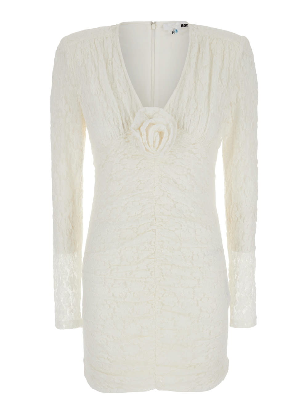 Mini White Dress With Rose Patch In Lace Woman