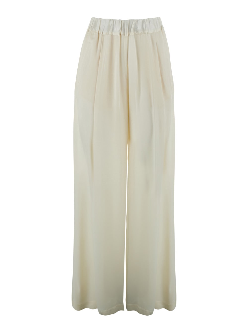 Semicouture Semi Couture Wide-leg Satin Pants With Comfortable Elastic Waistband In White