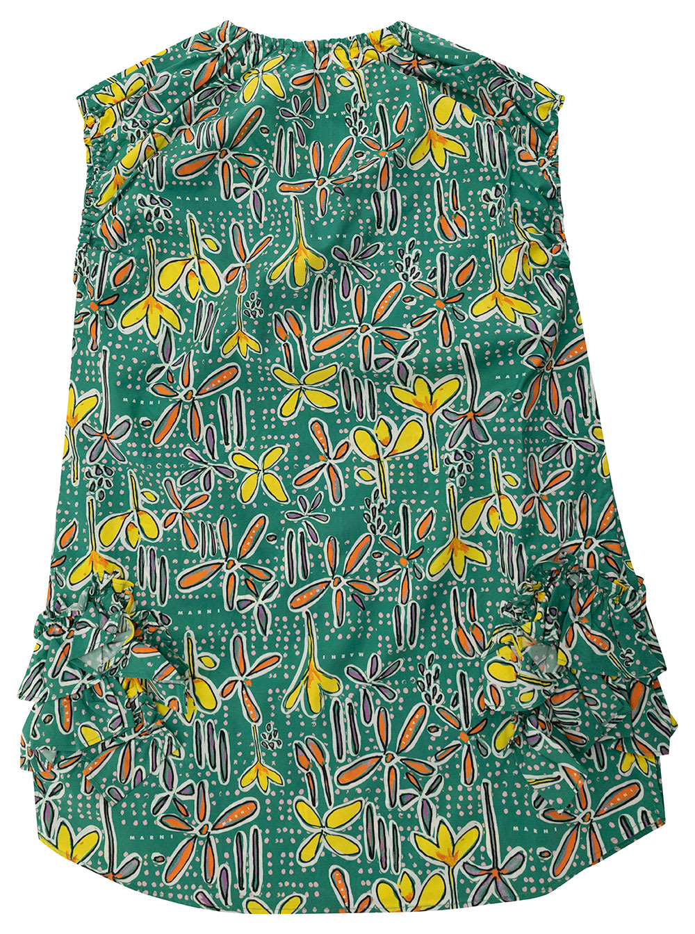 Shop Marni Green Dress With Flower Print In Cotton Girl