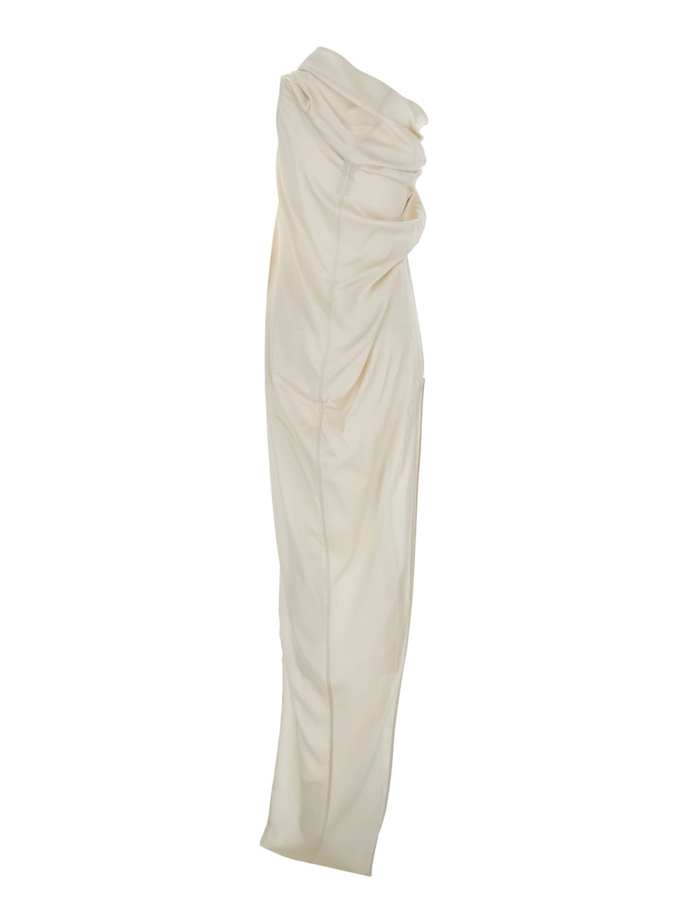 Rick Owens Athena Arrowhead White Long Dress With One Shoulder Design And Side Slits In Viscose And Acetate Ble In White
