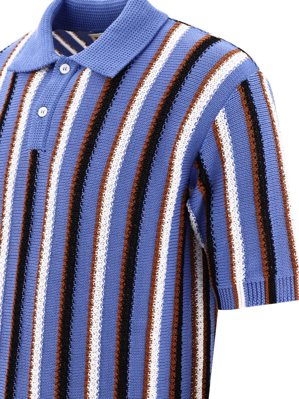 Shop Marni Striped Crocheted Polo Shirt In Azzurro