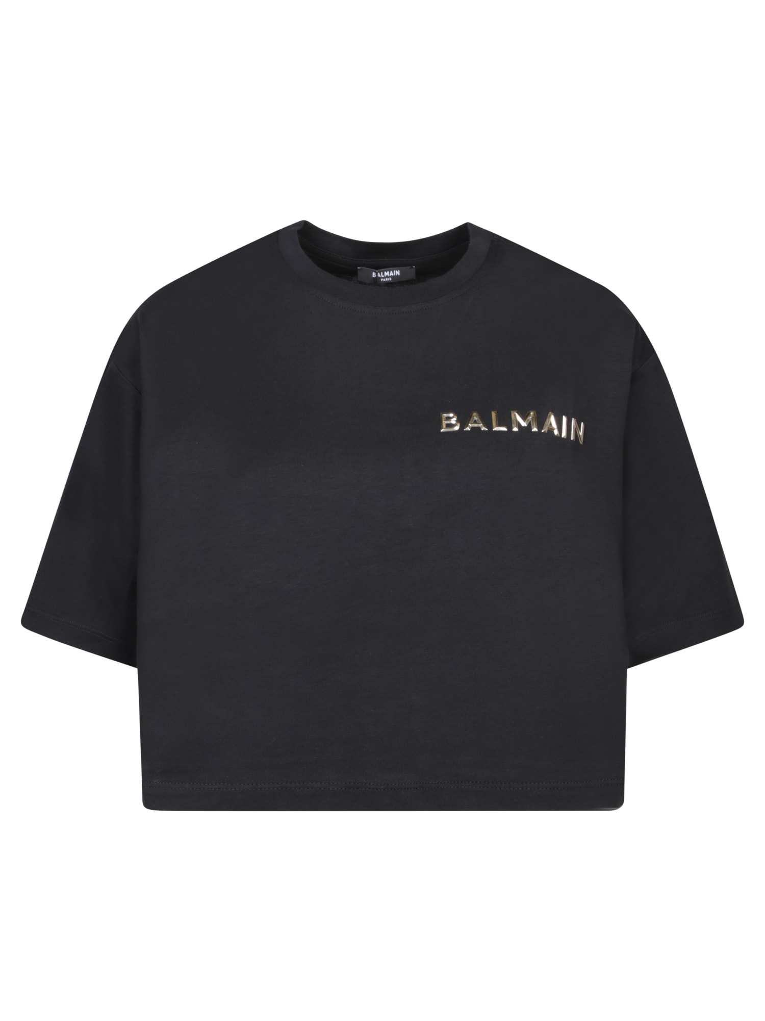 Shop Balmain Black Cropped Logo T-shirt