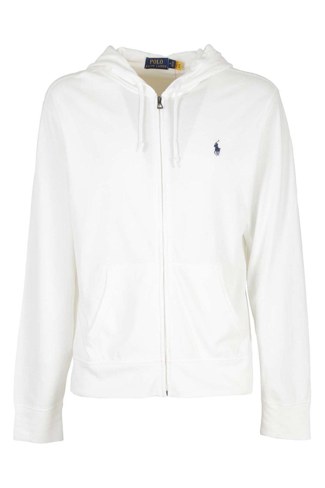 Shop Polo Ralph Lauren Zipped Drawstring Hoodie Fleece In White
