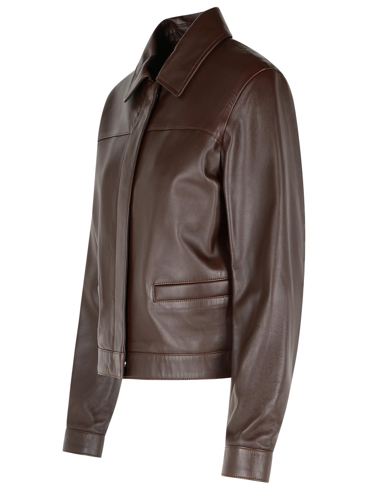 Loulou Studio Ascot Brown Leather Jacket In Burgundy