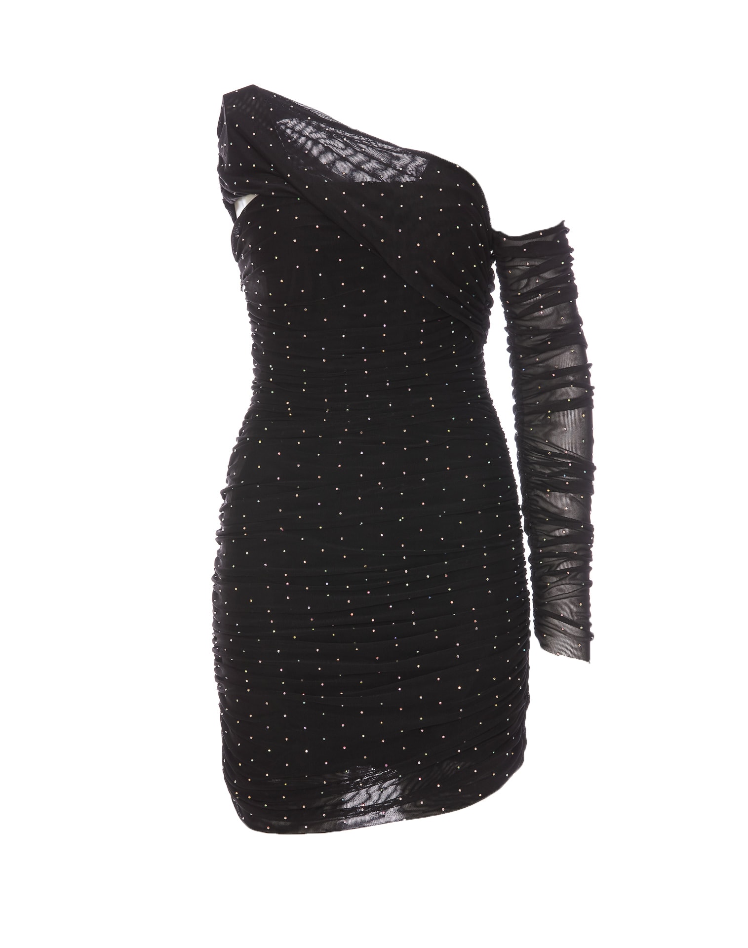 Rotate Birger Christensen Asymmetric Mesh Mini Dress In Black