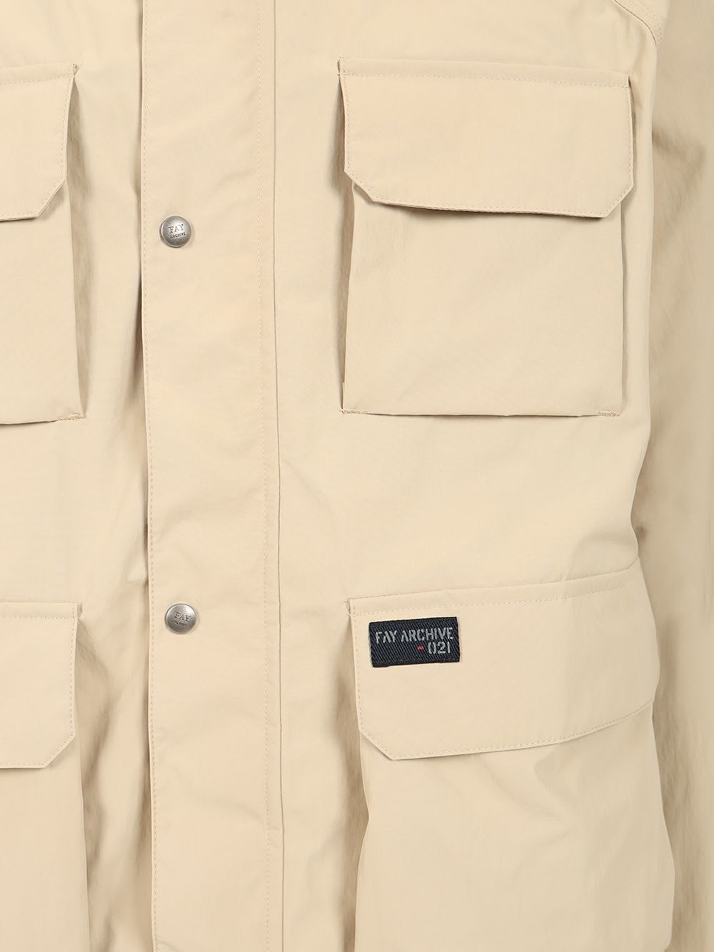 Fay Nylon Windbreaker With Hood And Pockets In Gesso