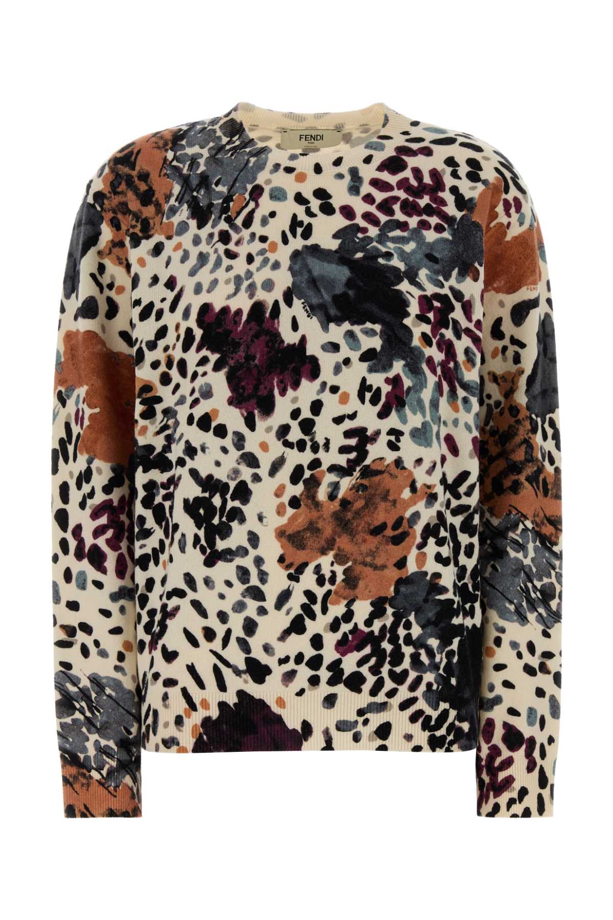 Fendi Wool And Cashmere Moth-print Pullover Clothing In Multi