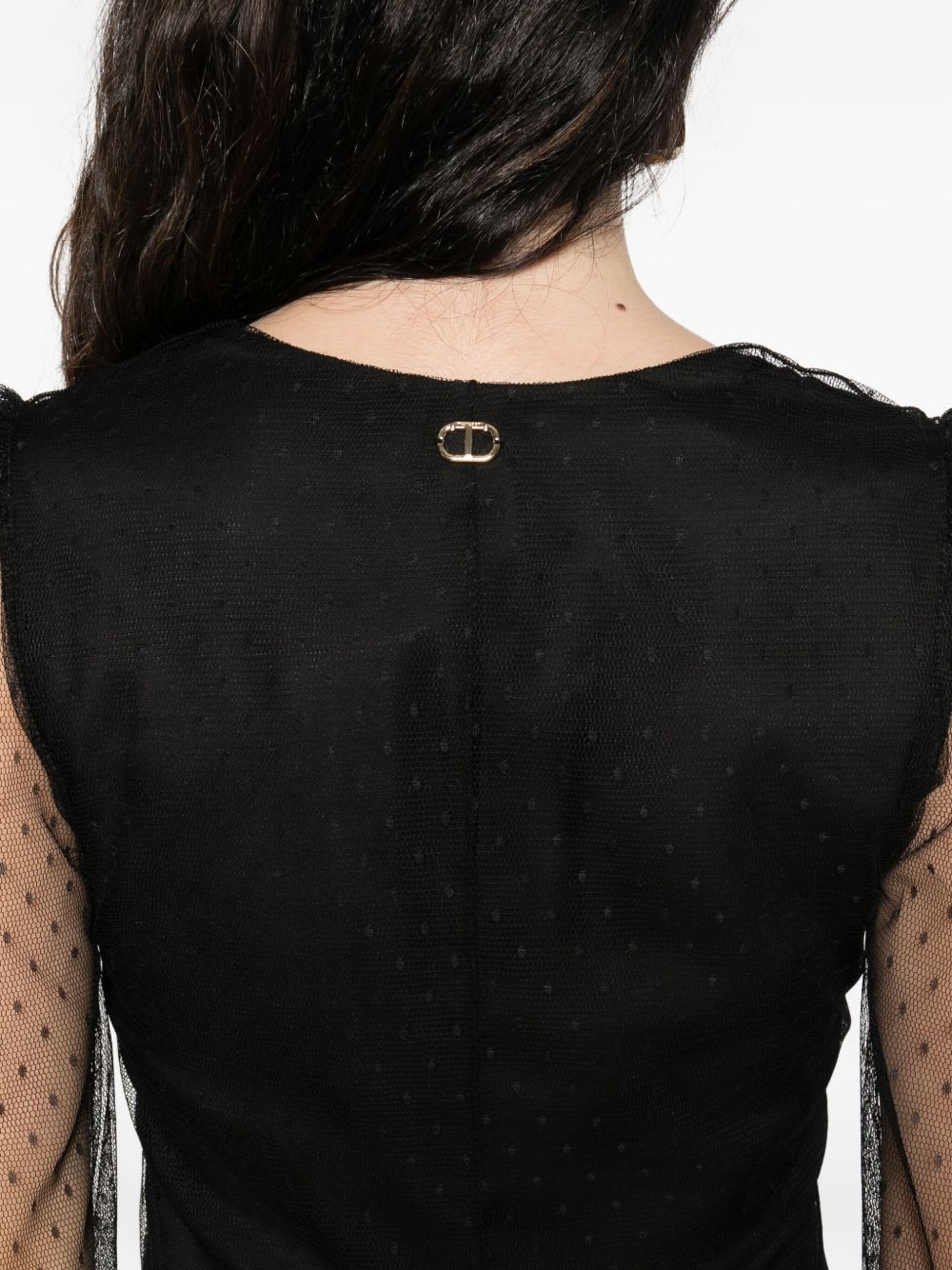 Twinset Short Polka Dot Dress With Puff Sleeves In Black