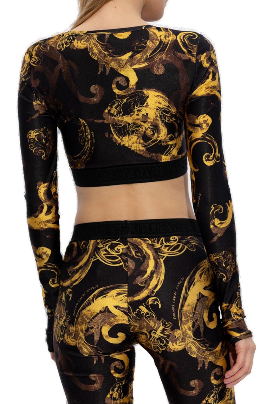 Shop Versace Jeans Couture Barocco Print Cropped Top In Black