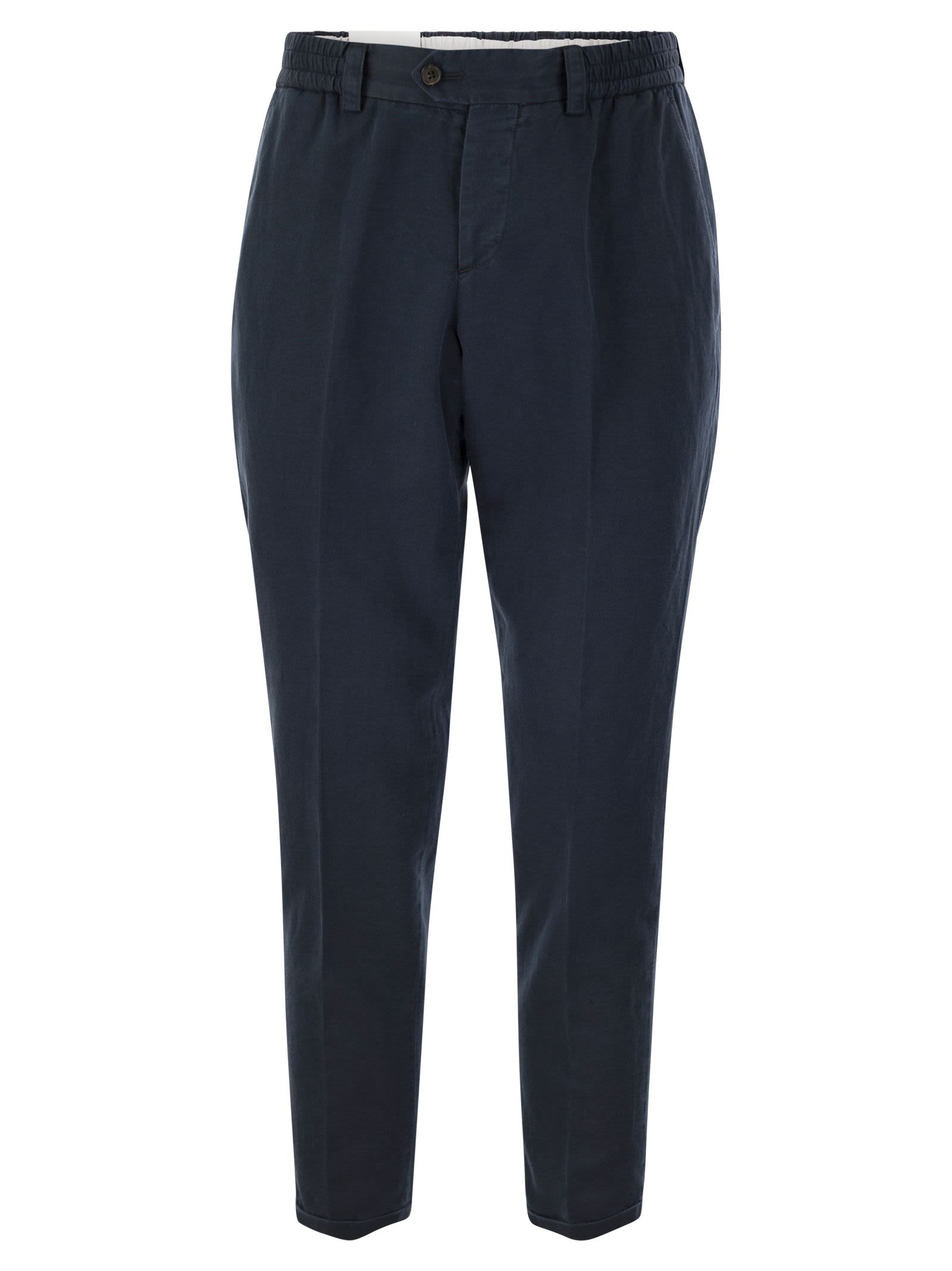 Pt01 Rebel - Cotton And Linen Trousers In Blue