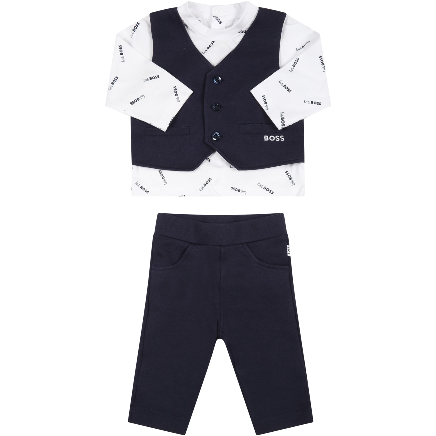 Hugo Boss Blue And White Set For Baby Boy With Logos