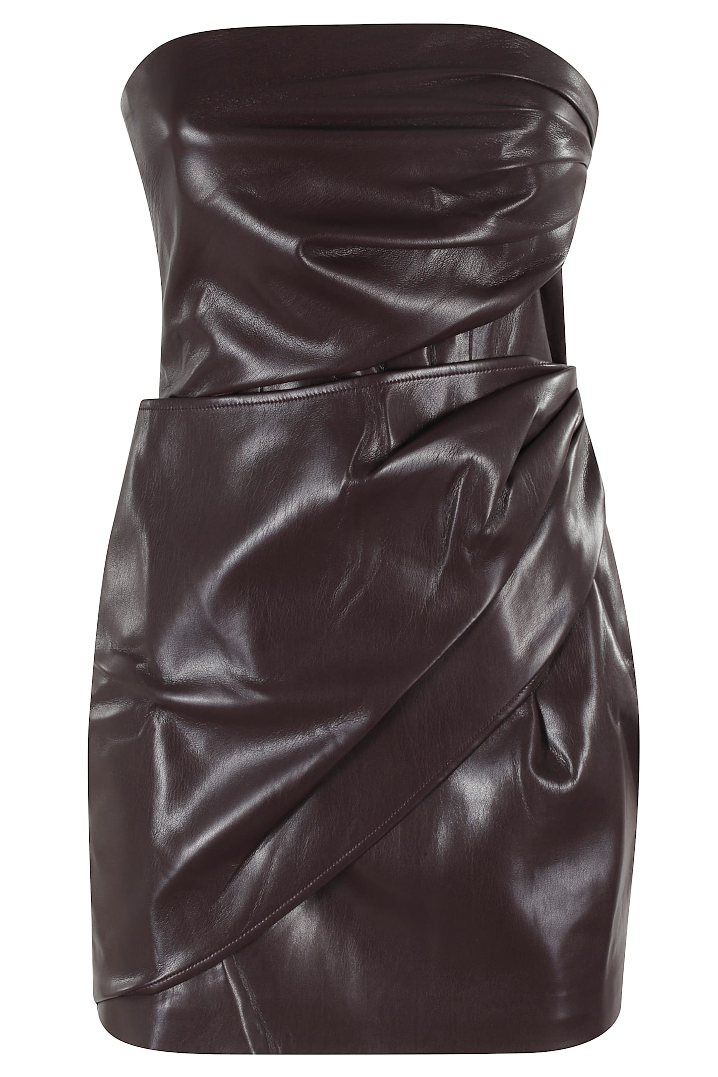 The Andamane Strapless Mini Dress Featuring Draped Detailing In Brown
