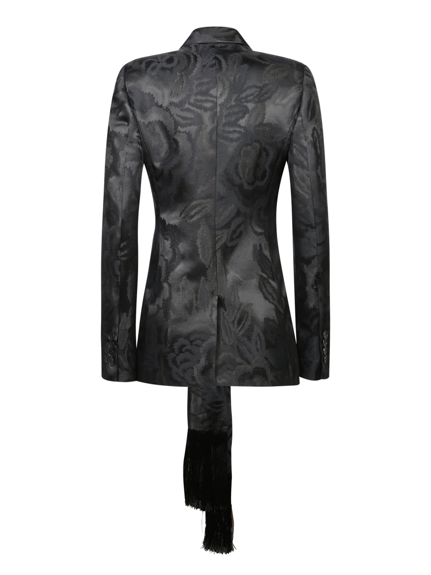 Shop Etro Jacquard Knot Fringes Black Jacket