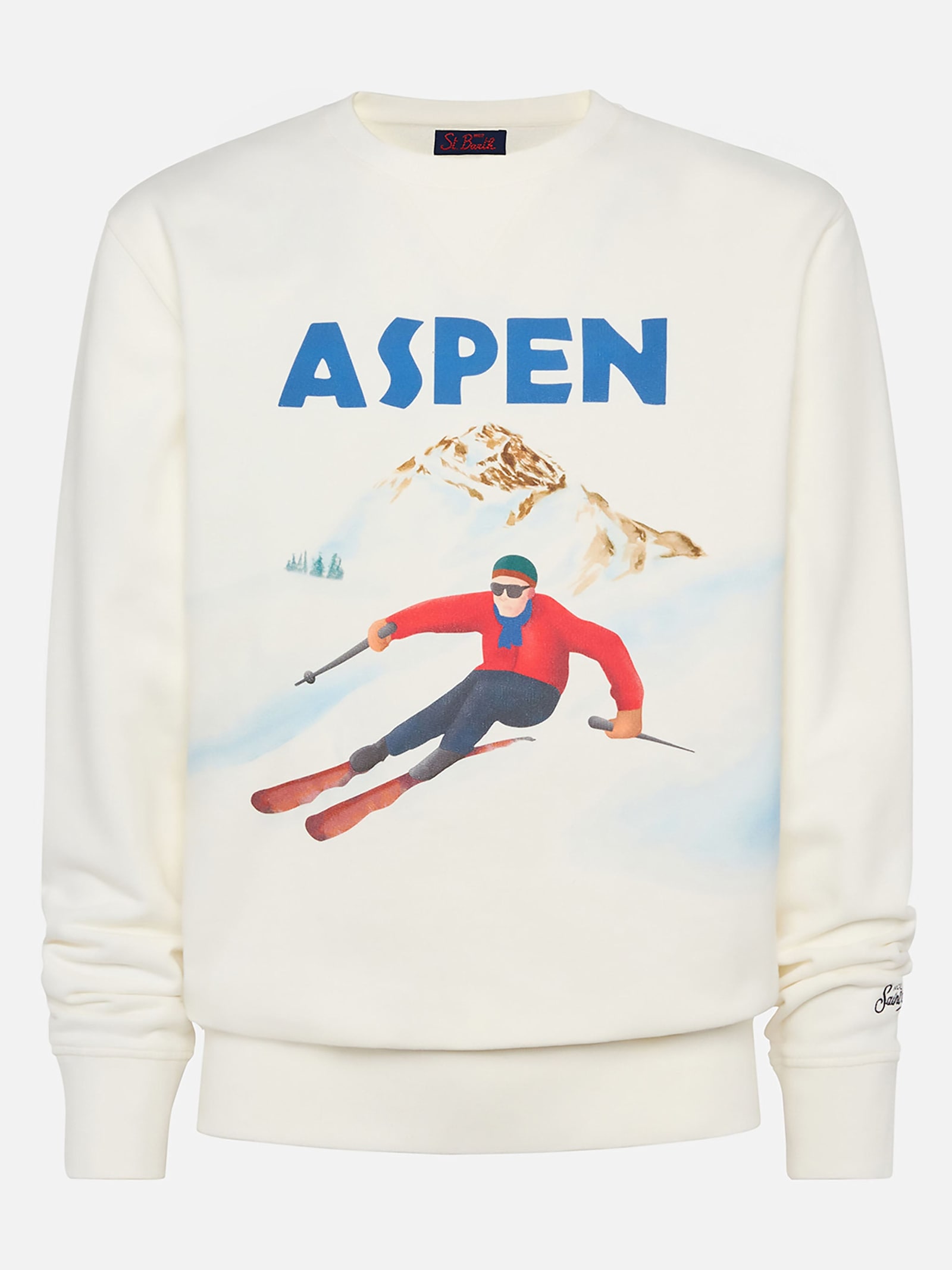 Mc2 Saint Barth Cotton Fleece Sweatshirt Soho With Aspen Postcard Print In White