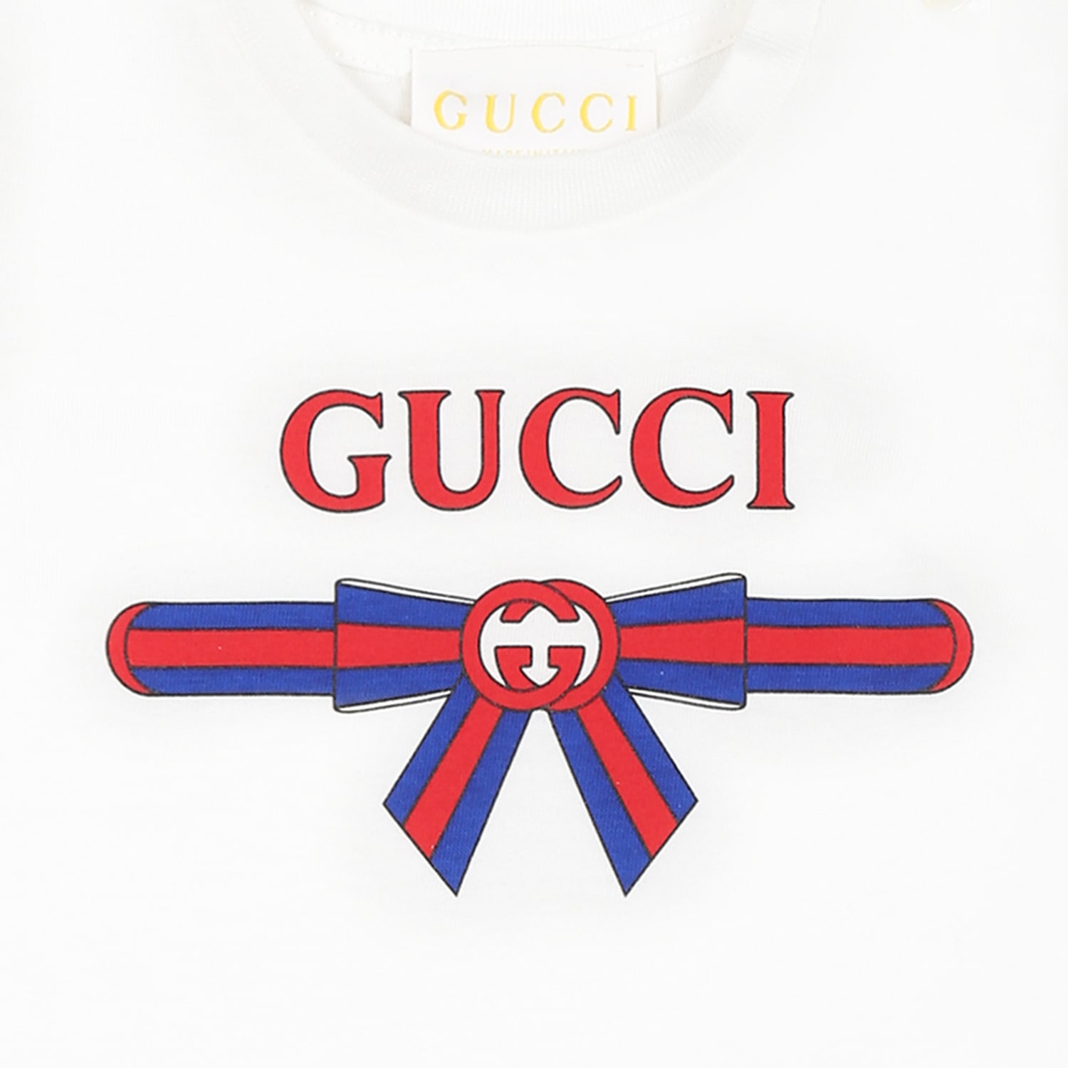 Gucci White T-shirt For Baby Girl With Gg Cross And Web Motif In White