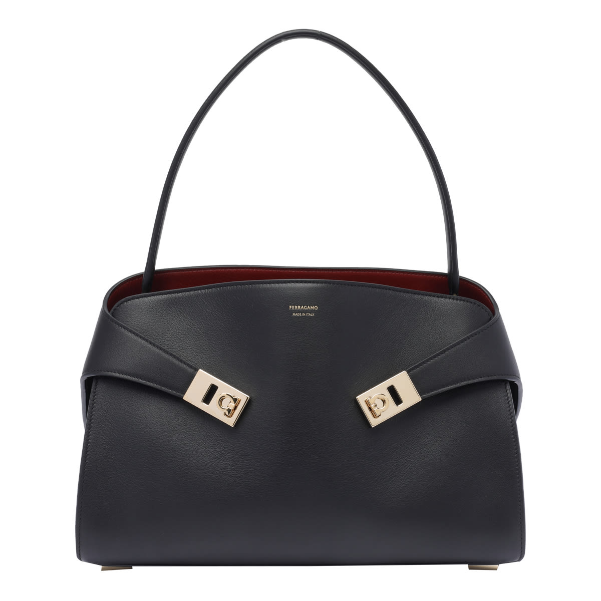 Ferragamo Leather Shoulder Bag Adaptable Strap In Black