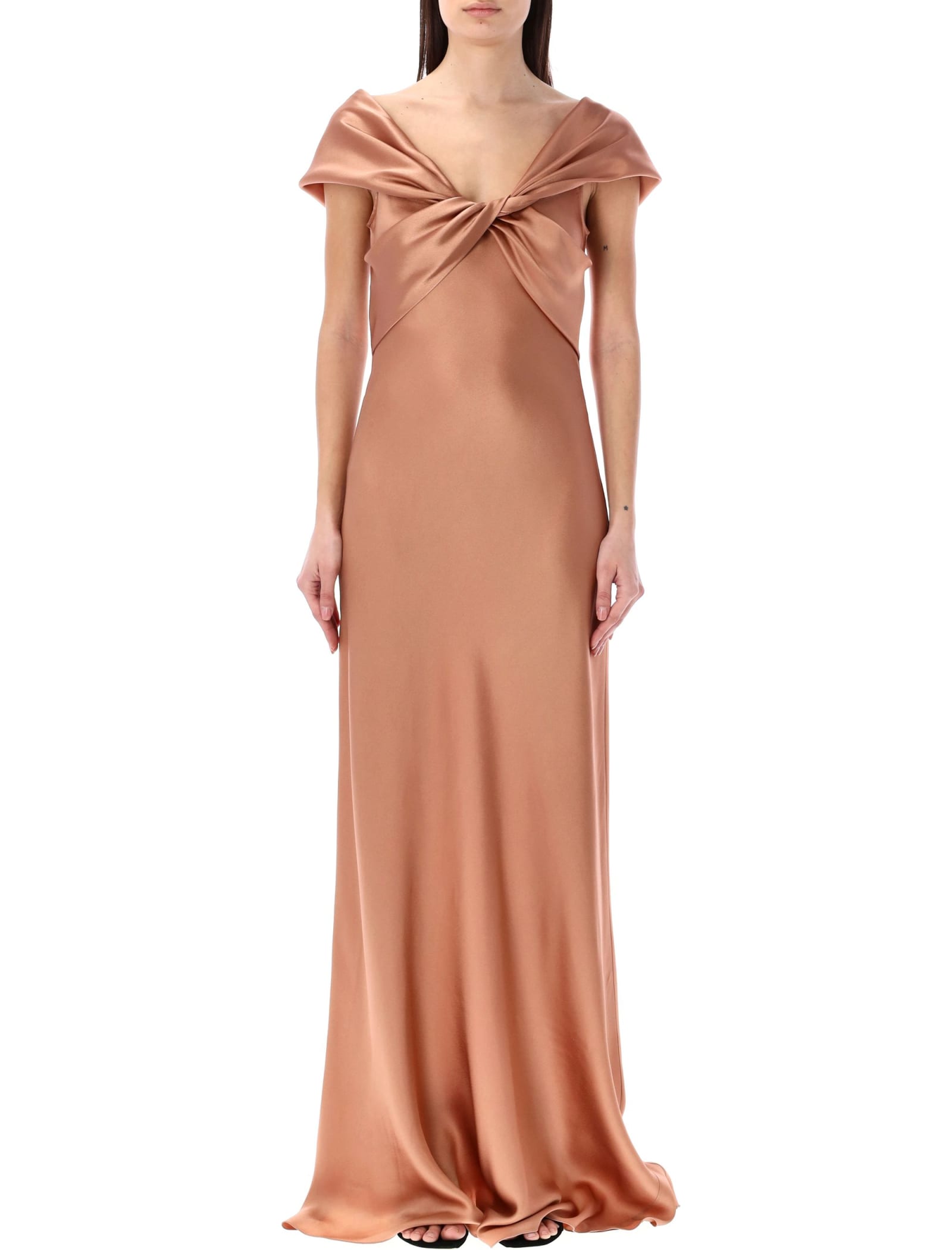 Shop Alberta Ferretti Satin Long Dress In Copper