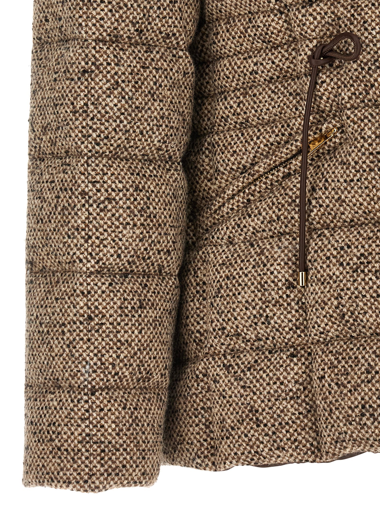Moncler Antigony Wool Blend Short Down Jacket In Brown
