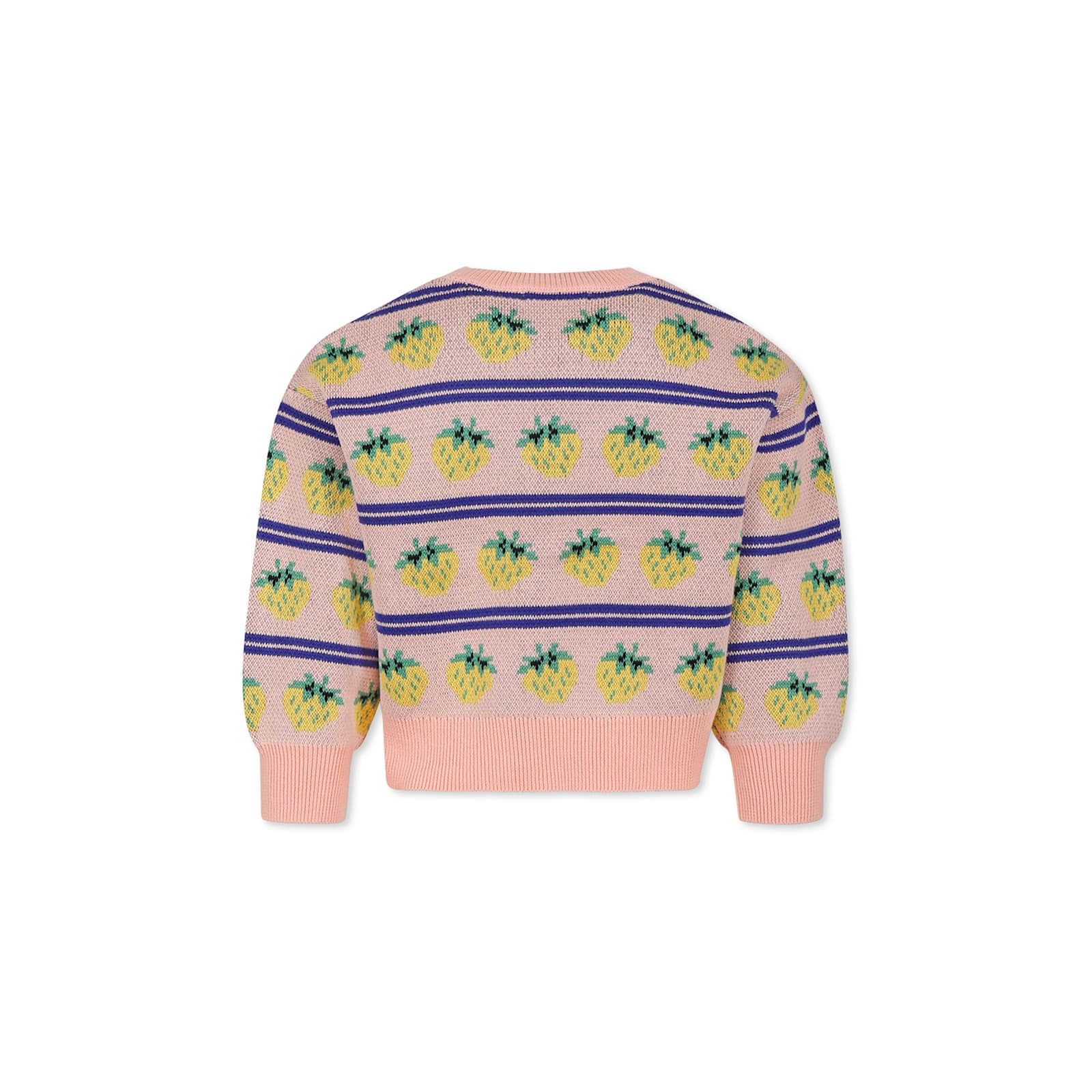 Molo Pink Crop Sweater For Girl With Strawberries In Pink