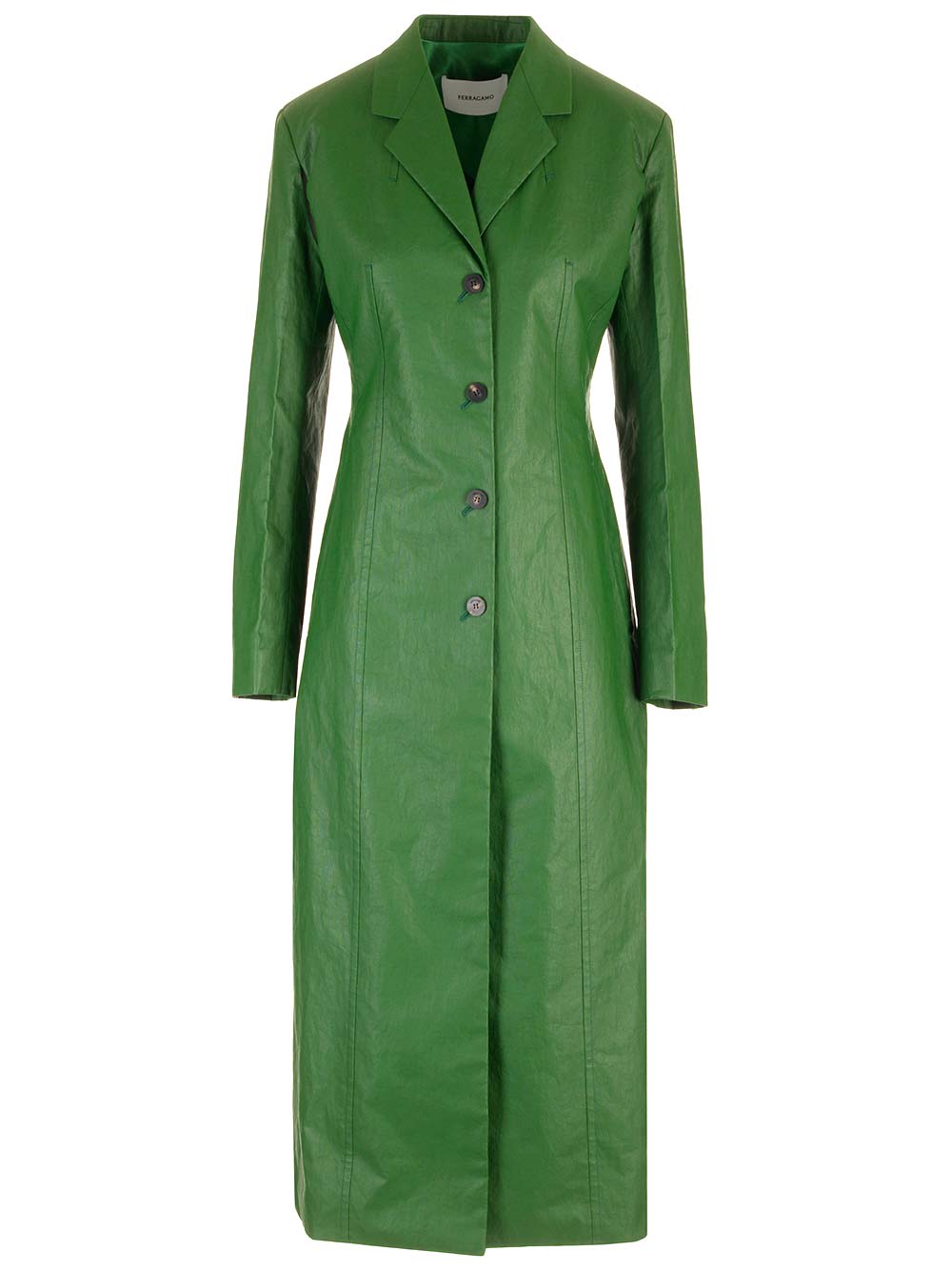 Shop Ferragamo Linen Long Coat In Green