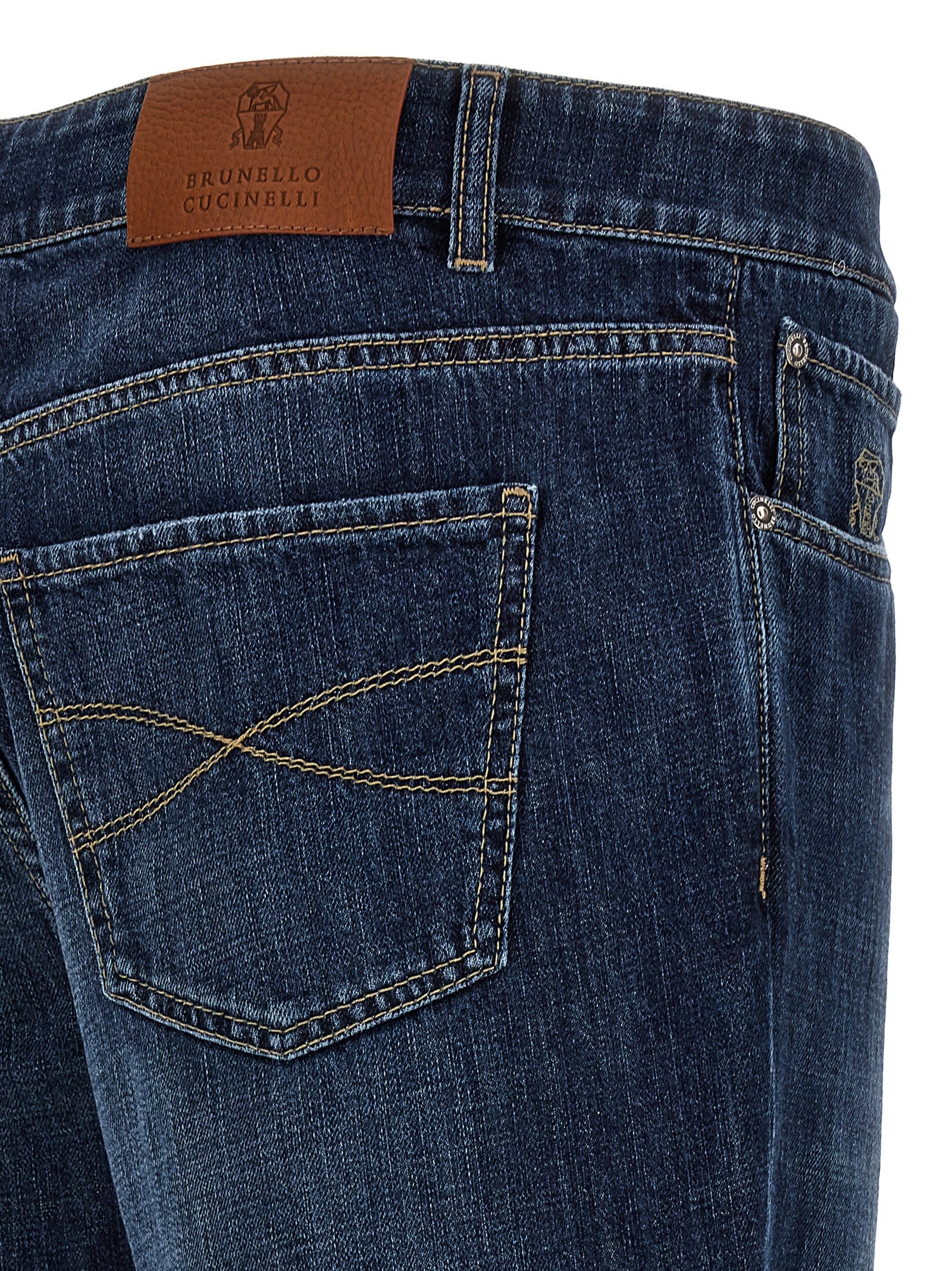 Shop Brunello Cucinelli Logo Embroidery Jeans In Blue