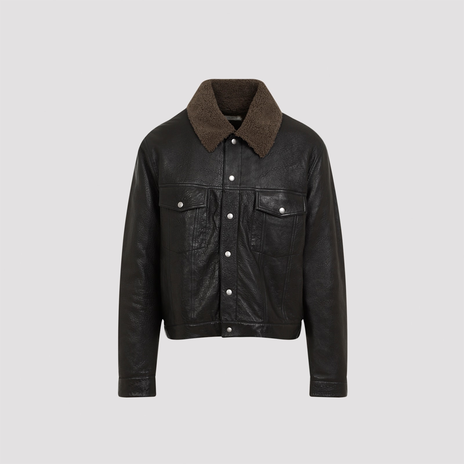 Shop Saint Laurent Lamb Leather Jacket In Noir Vert Officier