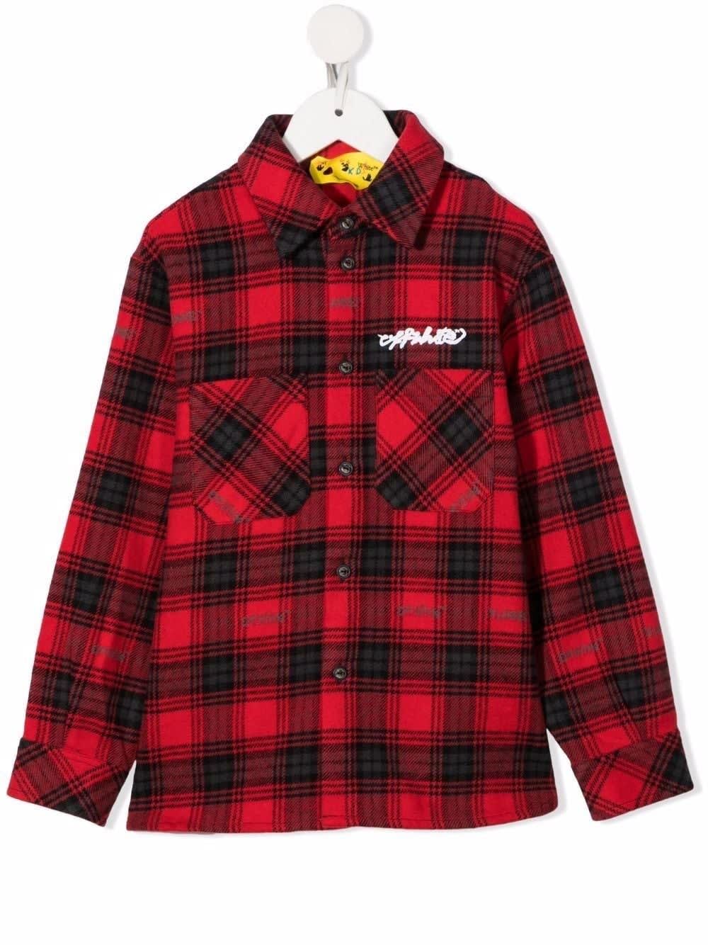 Off-White Kids Overshirt In Red And Black Check Flannel