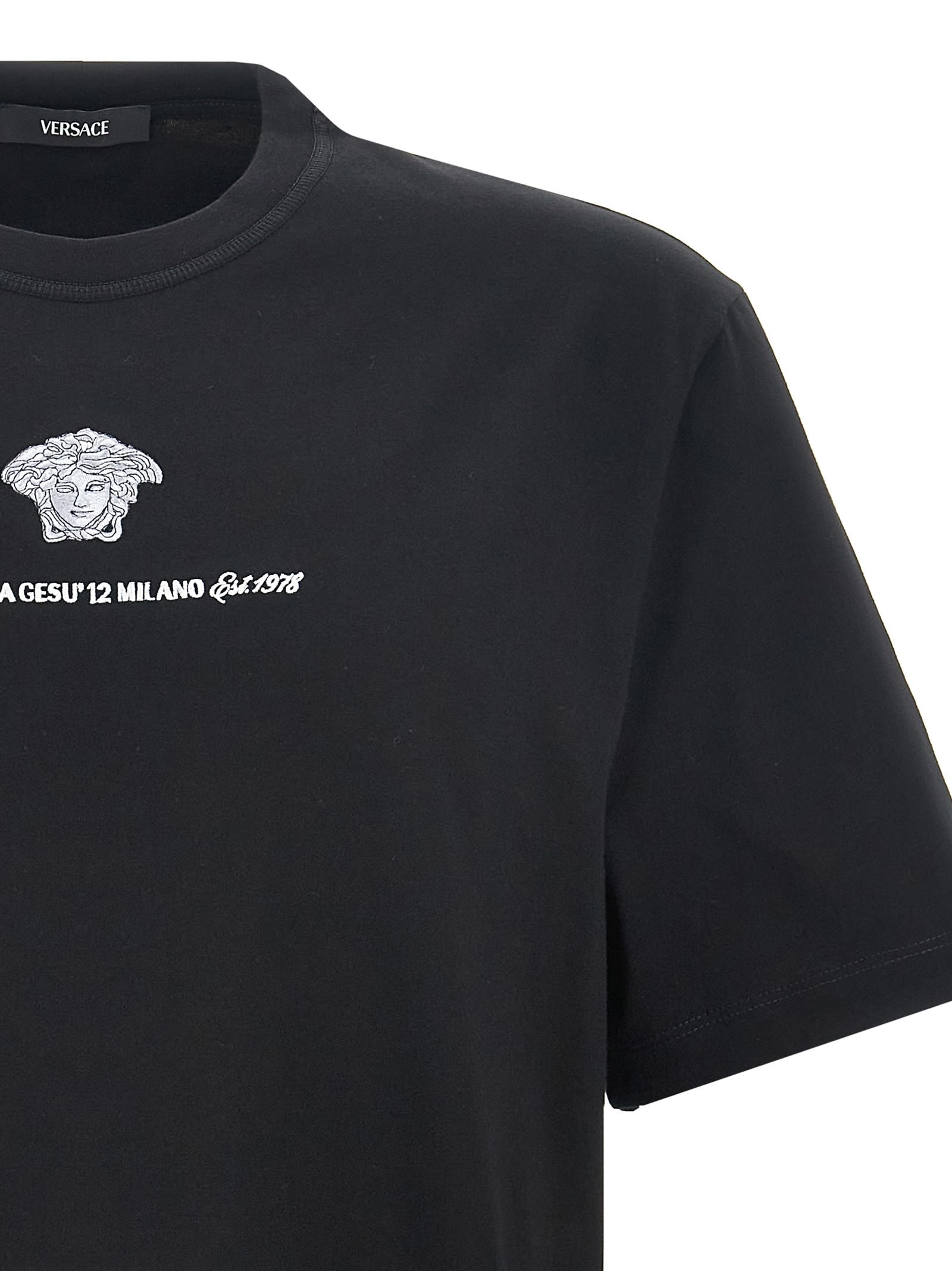 Shop Versace Logo Embroidery T-shirt In Black