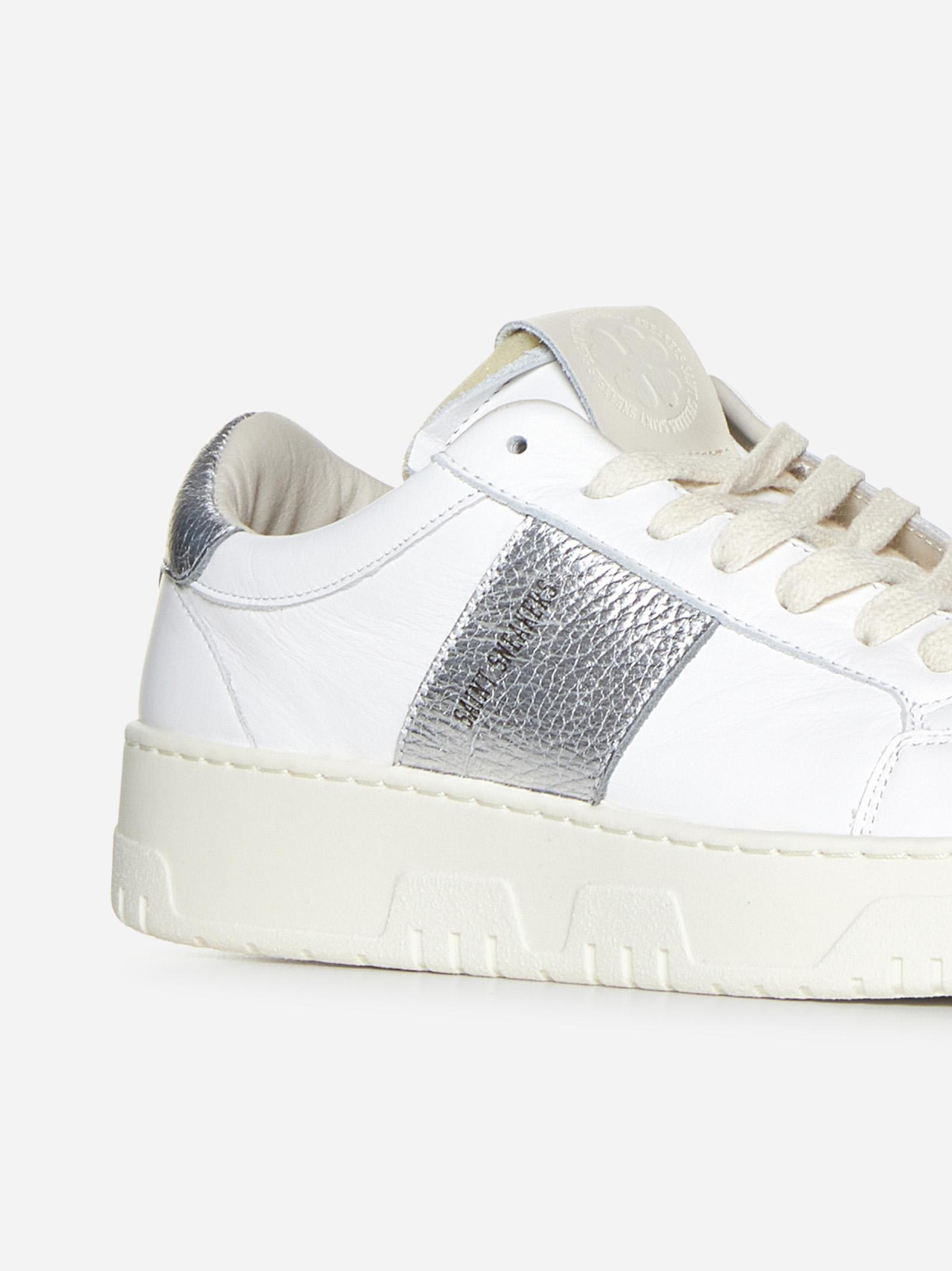 Saint Sneakers High-top White Leather Sneakers With Gold Accents In White/silver