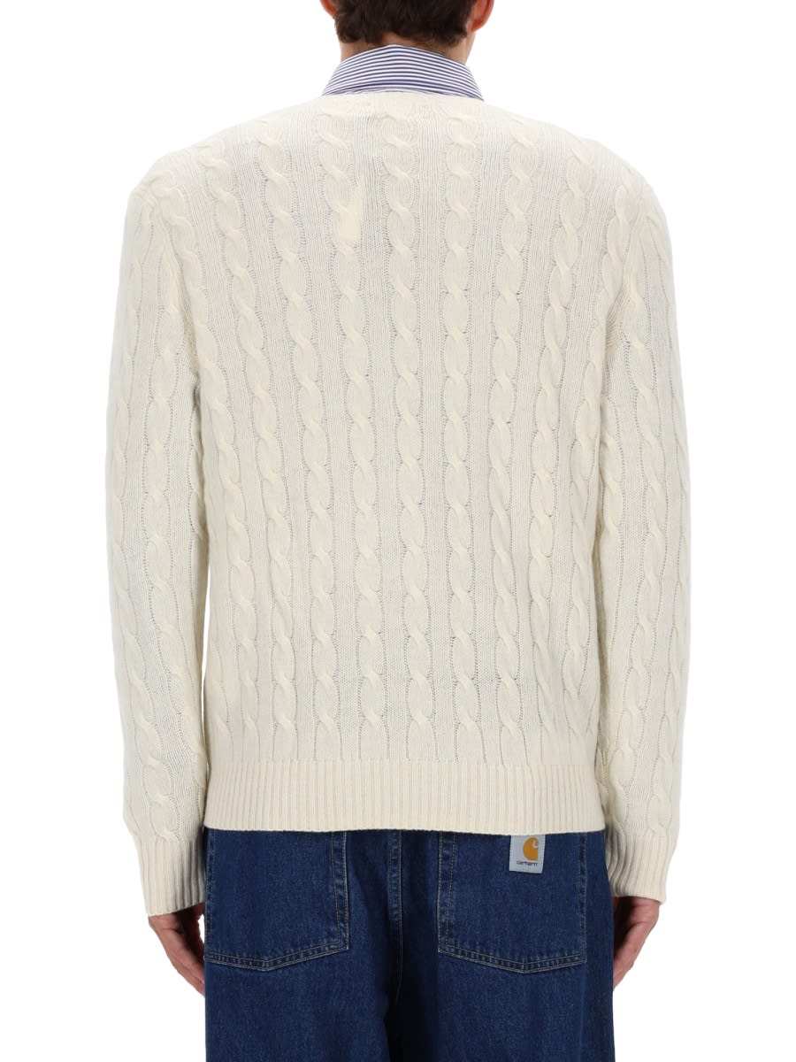 Polo Ralph Lauren Classic Cable-knit Sweater With Ribbed Hem And Embroidered Logo In White